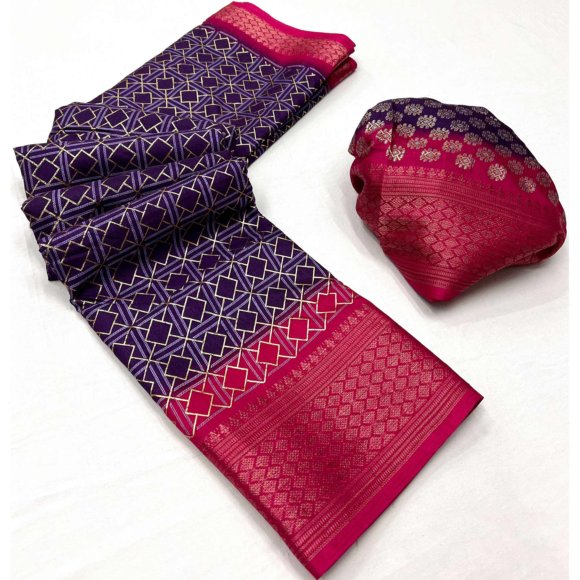 Purple Foil Printed Dola Silk Saree