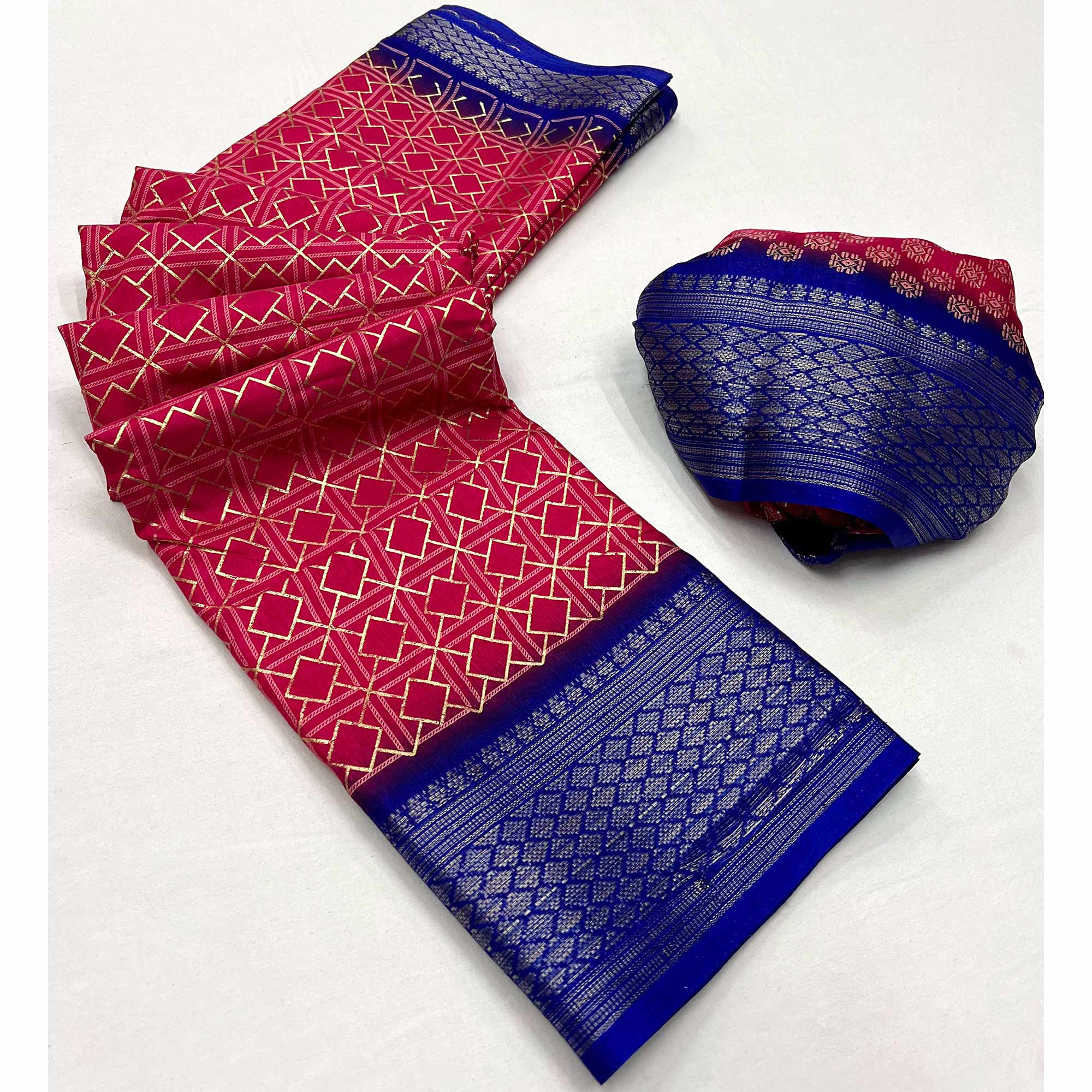 Pink Foil Printed Dola Silk Saree