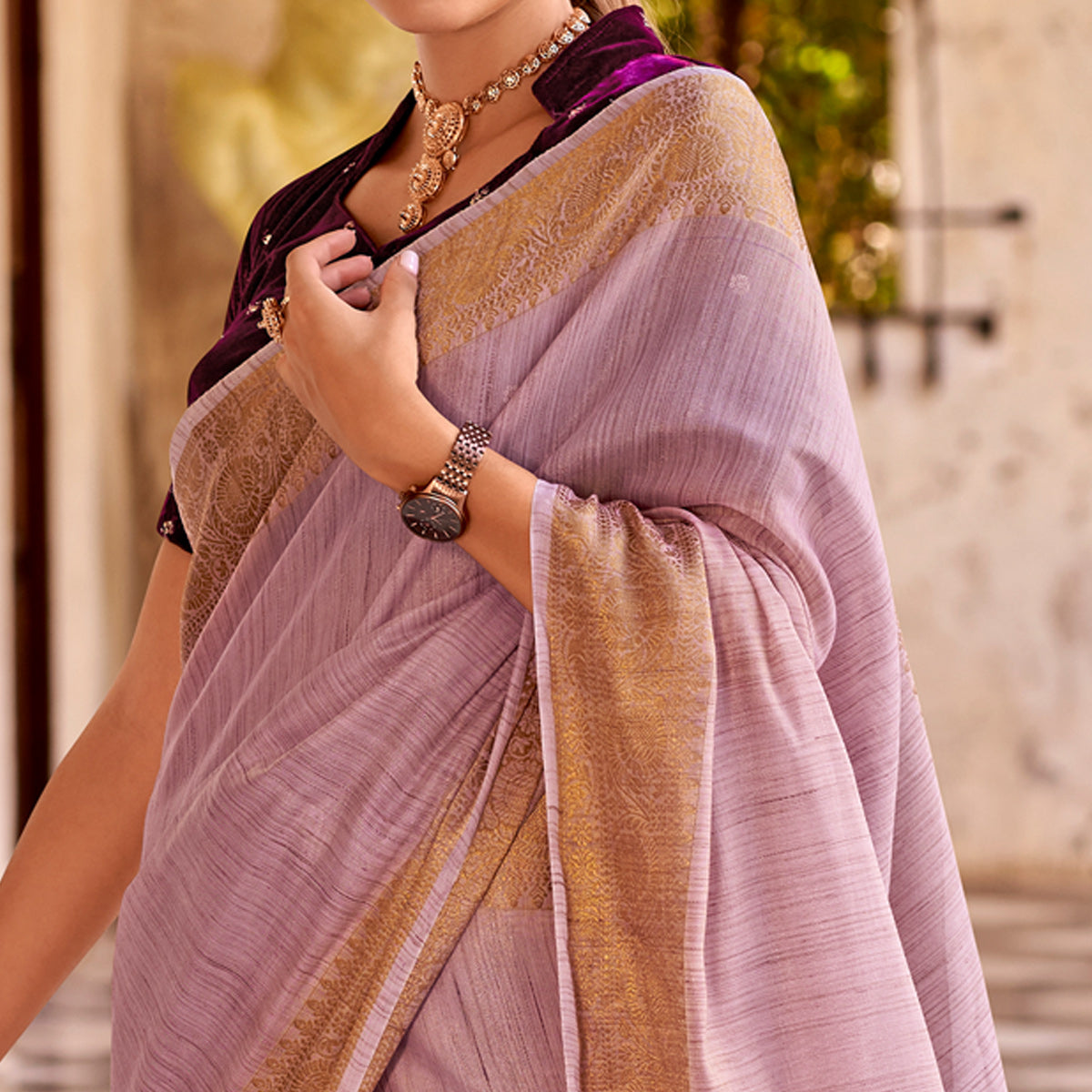 Light Purple Woven Tissue Saree