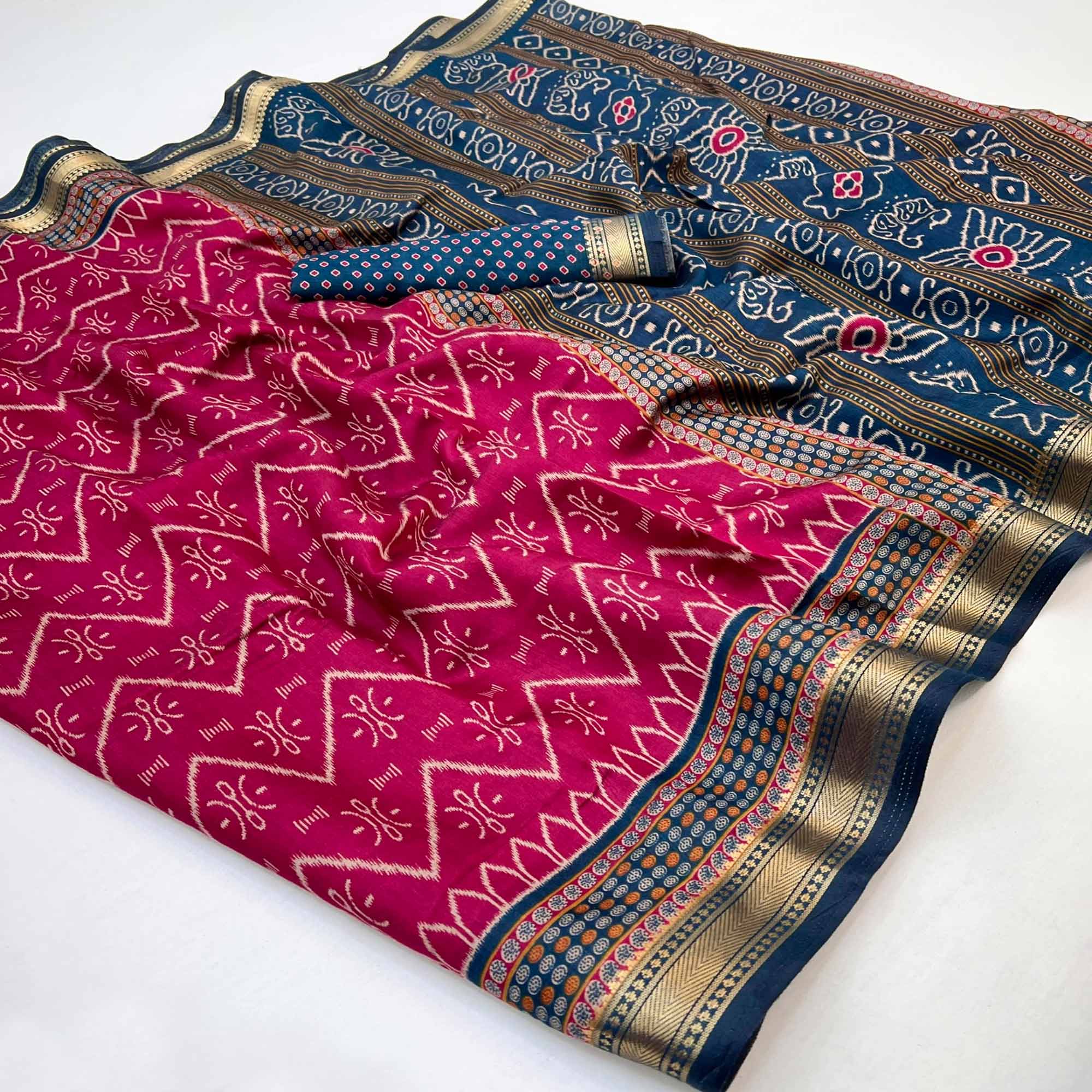 Comfortable Pink Mulmul Cotton Saree with Modern Zig Zag Design