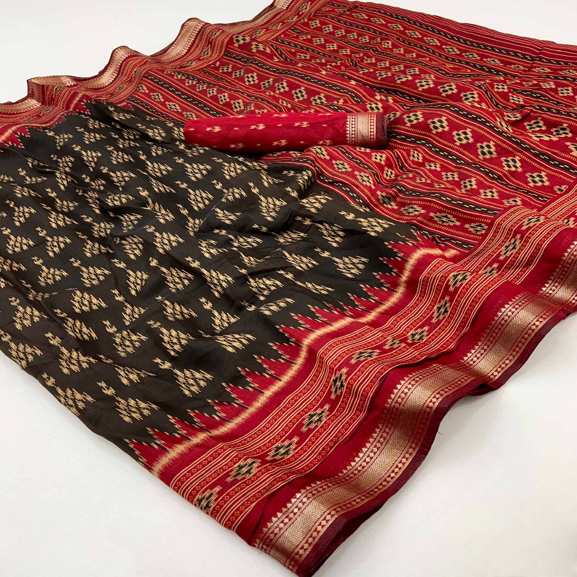 Soft Mulmul Cotton Saree in Brown with Classic Patola Design