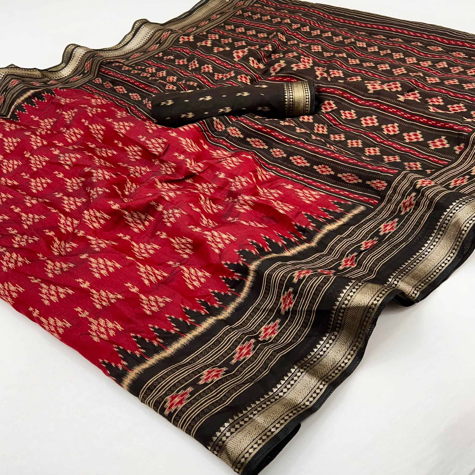 Soft Mulmul Cotton Saree in Red with Classic Patola Design