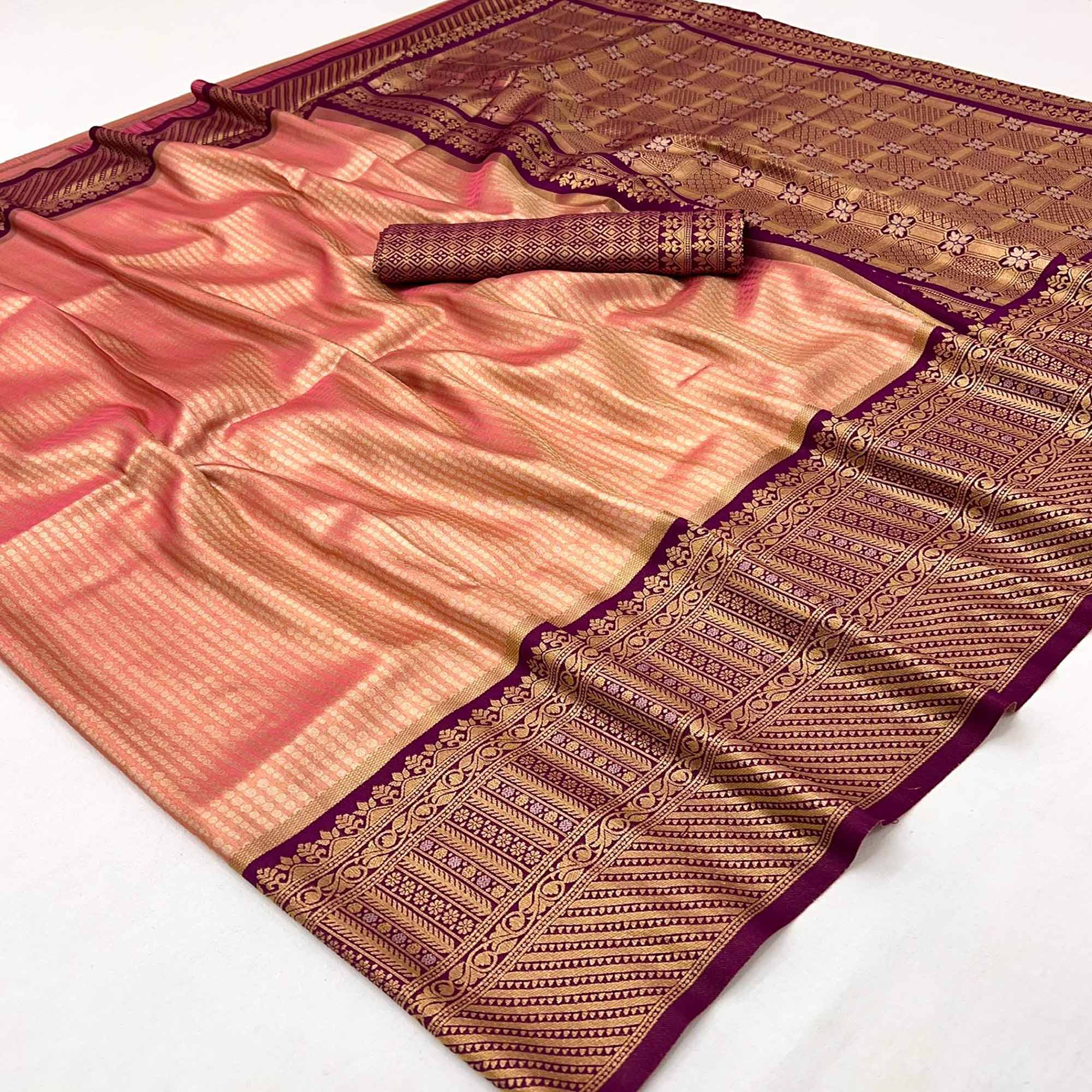 Orange Tissue Silk Saree with Delicate Floral Zari Weaving