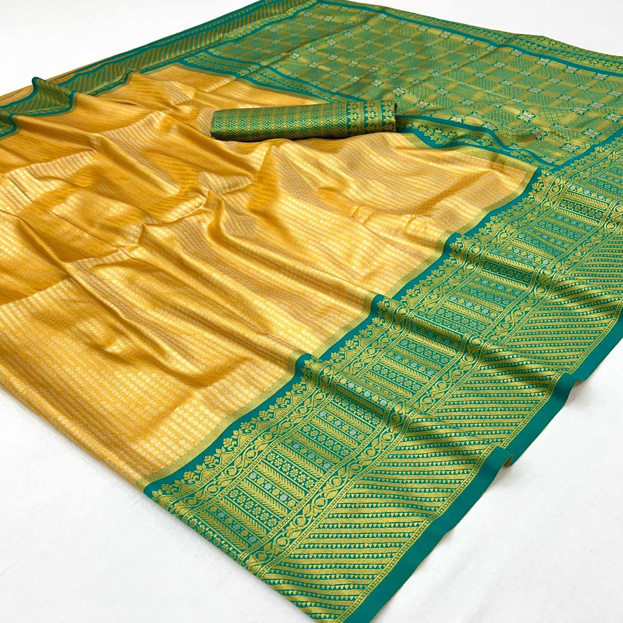 Mustard Tissue Silk Saree with Delicate Floral Zari Weaving