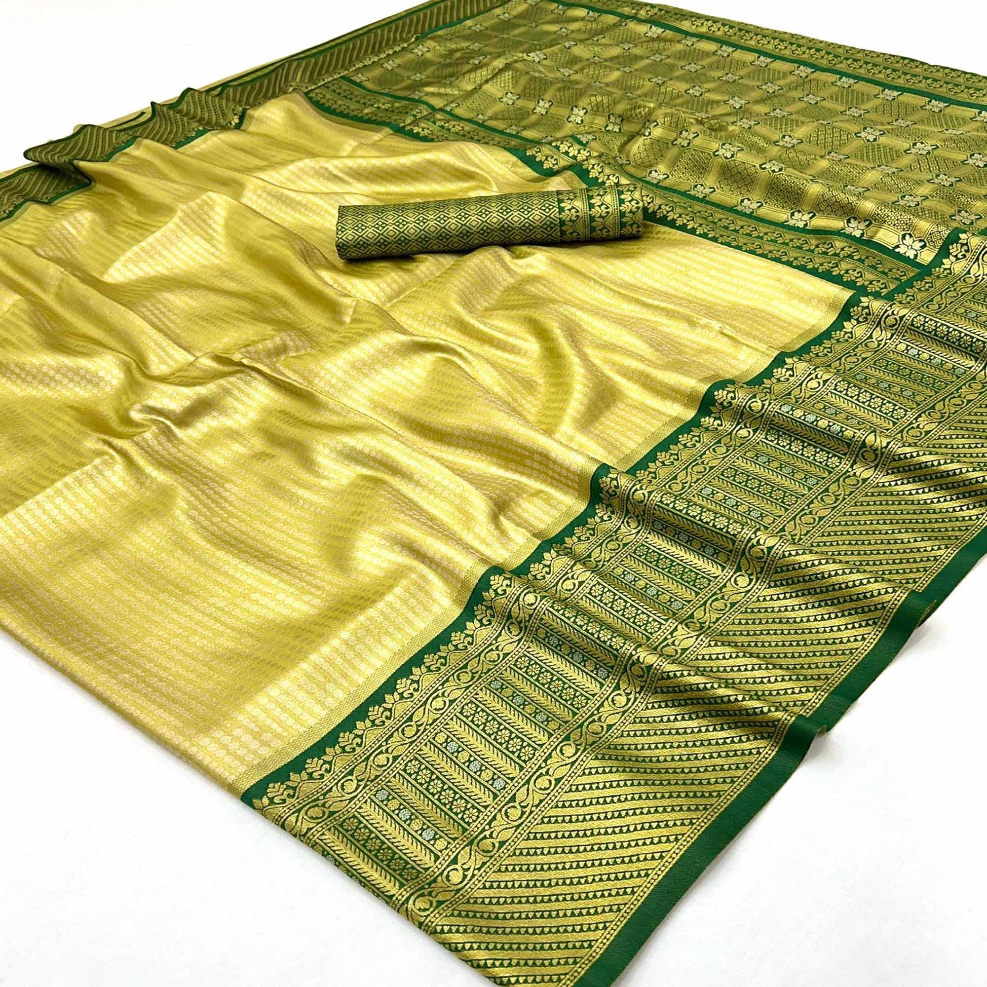 Lemon Yellow Tissue Silk Saree with Delicate Floral Zari Weaving