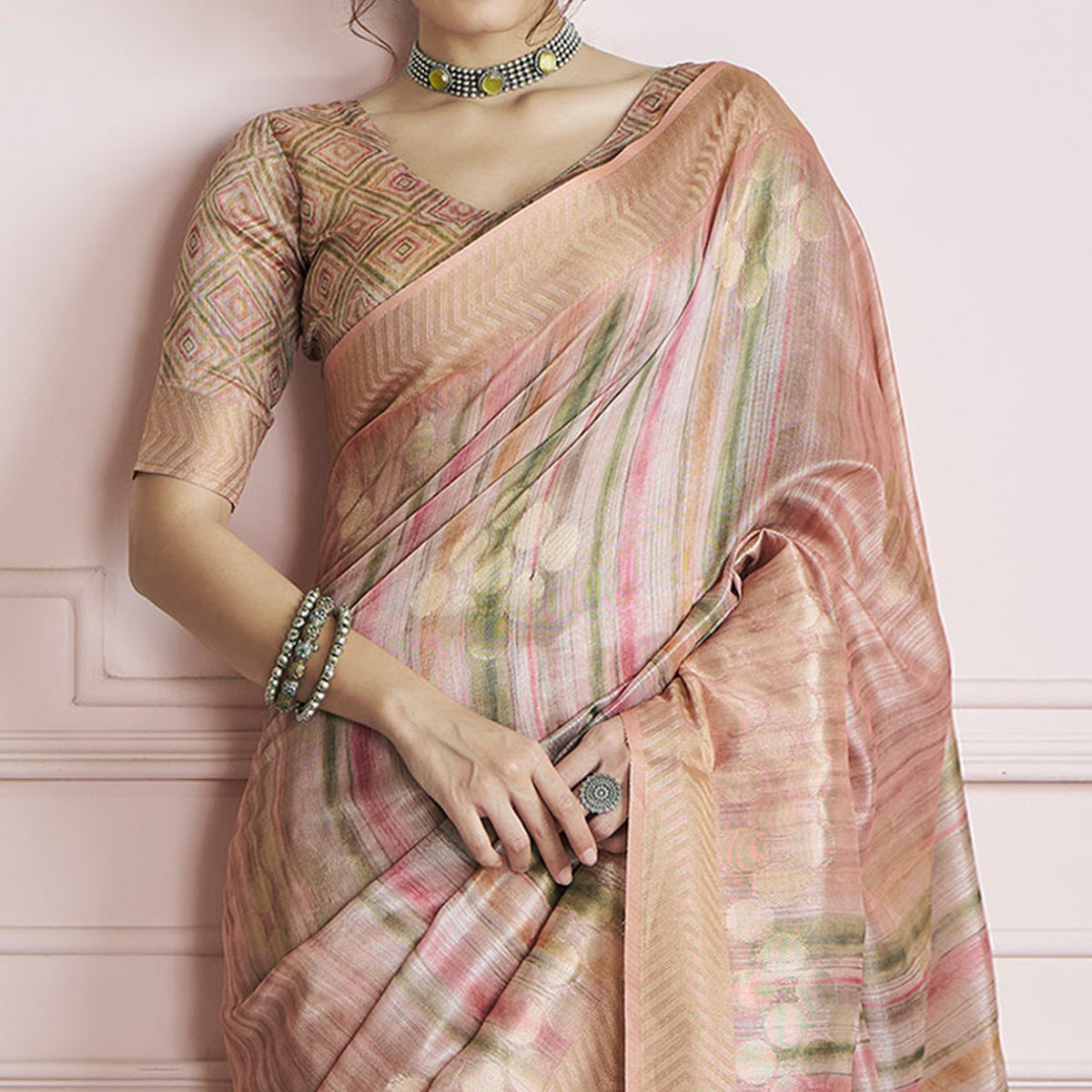 Peach Woven Cotton Silk Saree