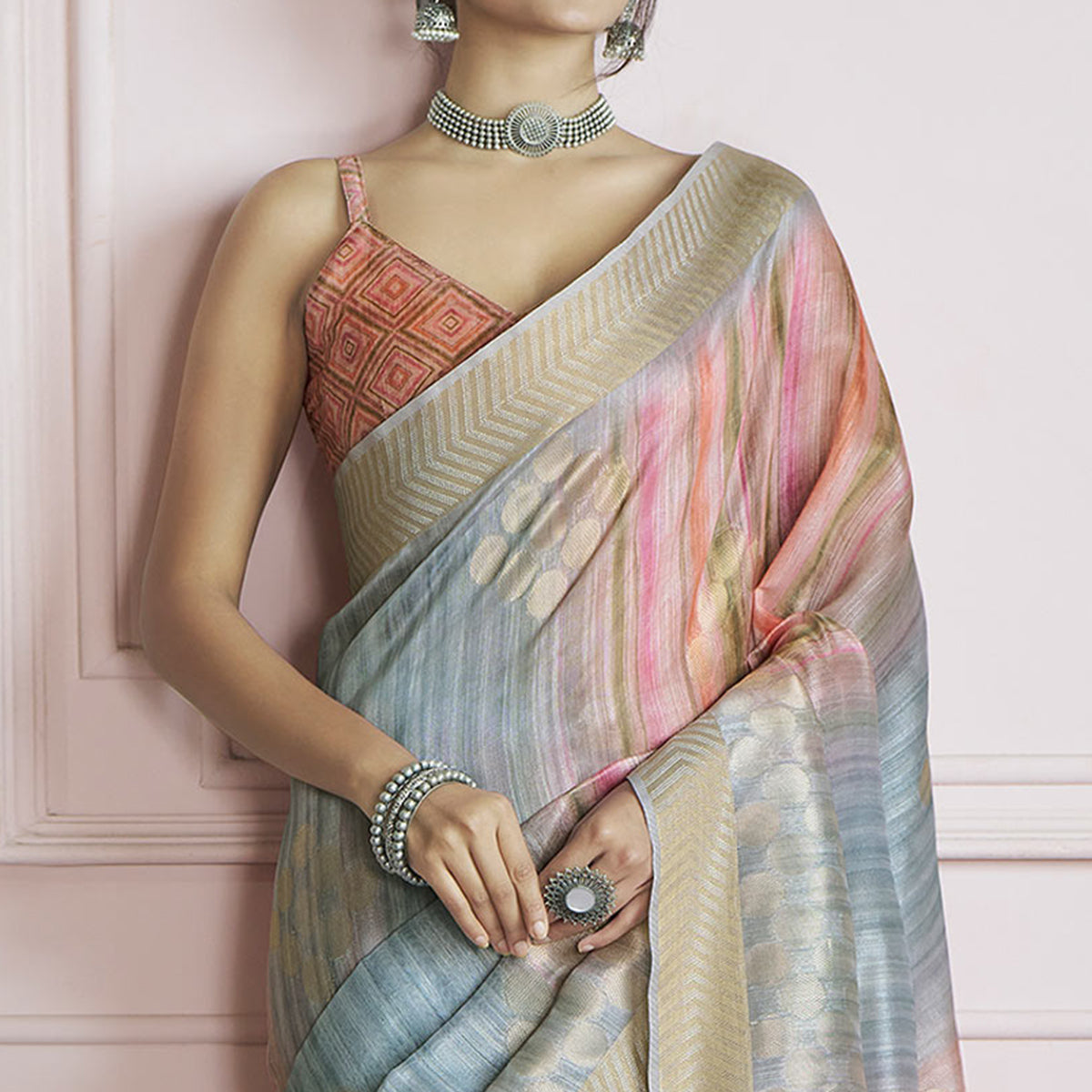 Light Blue Woven Cotton Silk Saree