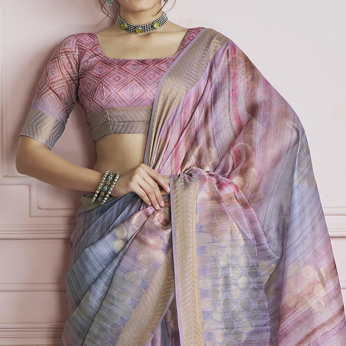 Lavender Woven Cotton Silk Saree