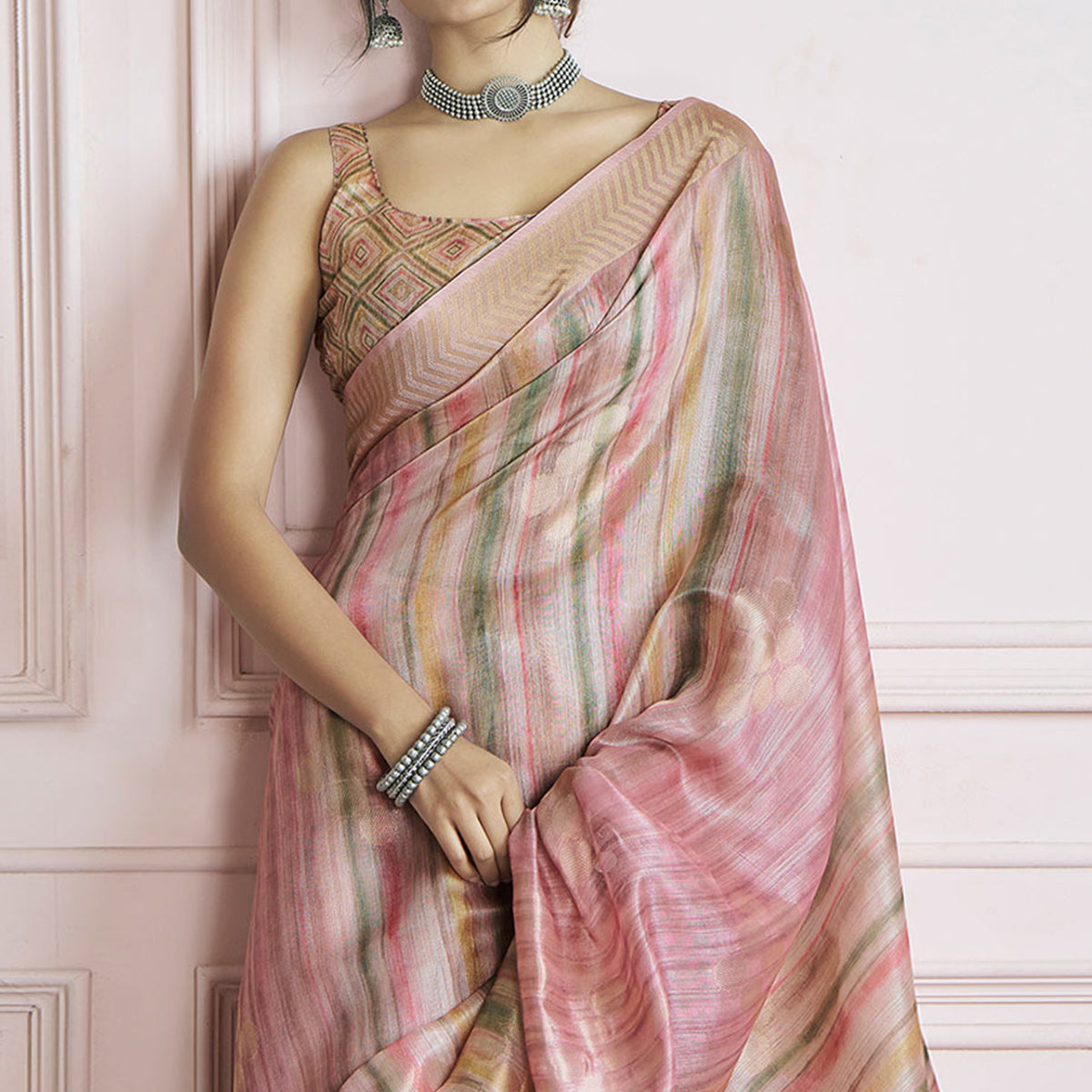 Pink Woven Cotton Silk Saree