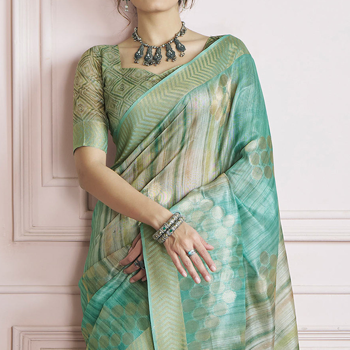 Sea Green Woven Cotton Silk Saree