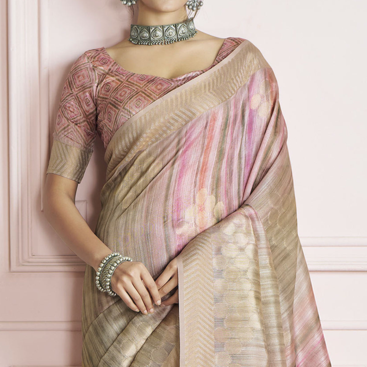 Beige Woven Cotton Silk Saree