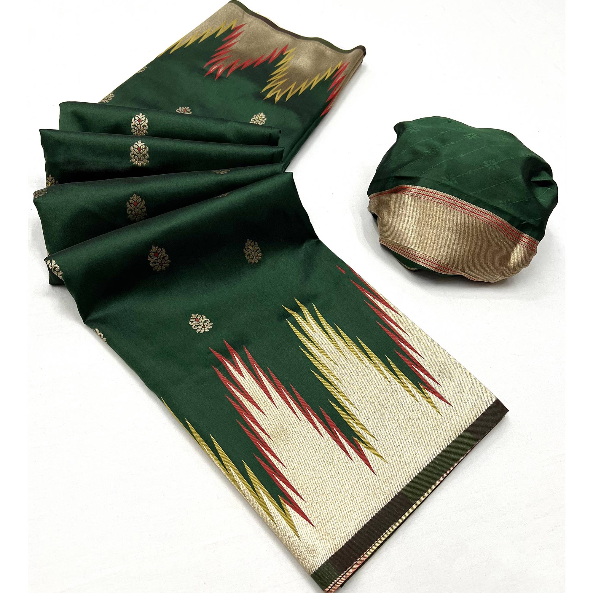 Green Floral Woven Art Silk Saree
