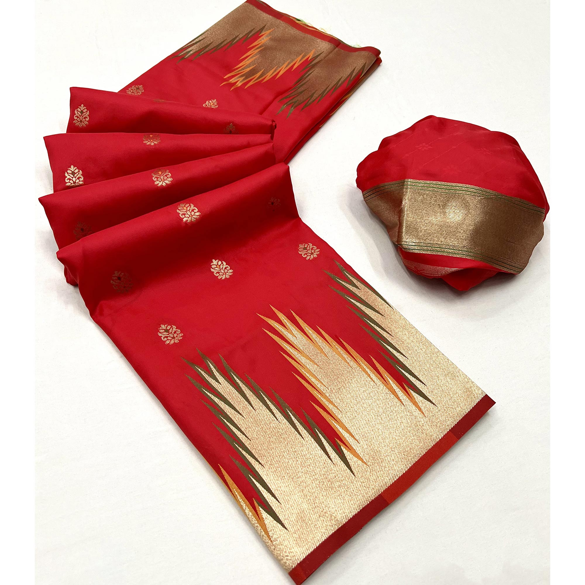 Red Floral Woven Art Silk Saree