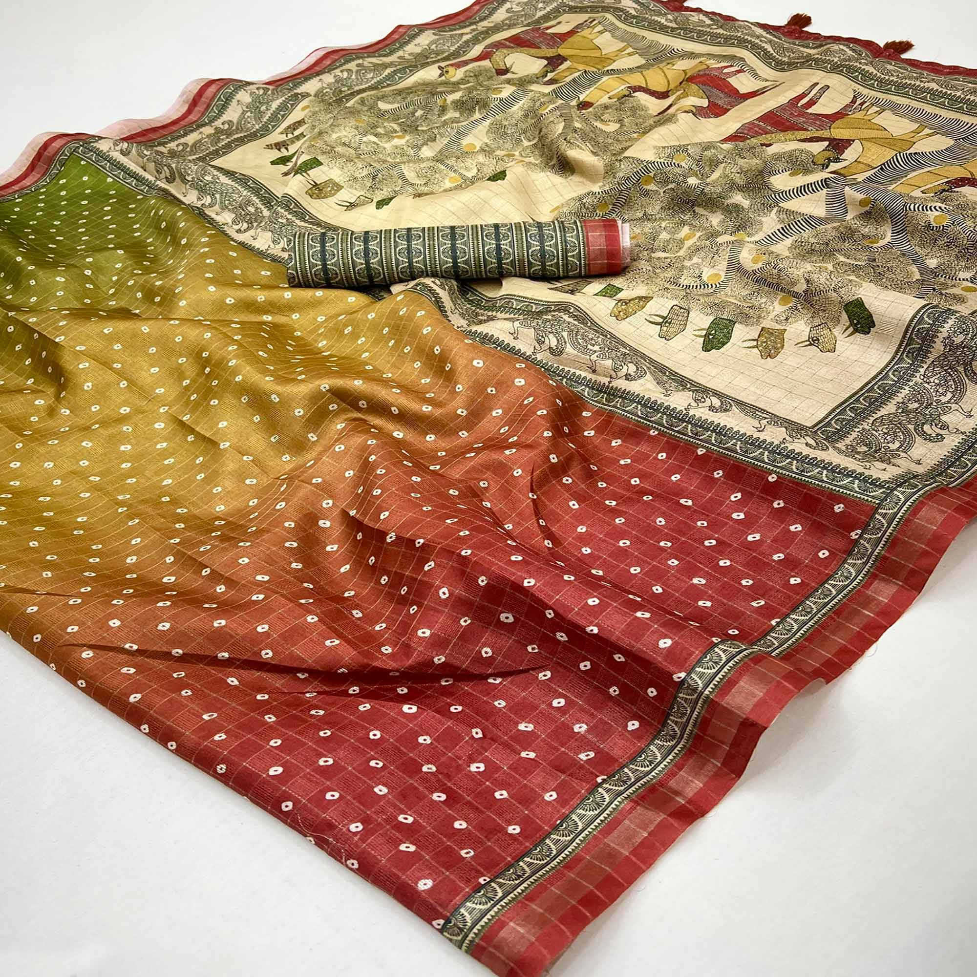 Vibrant Multicolor Maheshwari Cotton Silk Saree with Timeless Bandhani Design