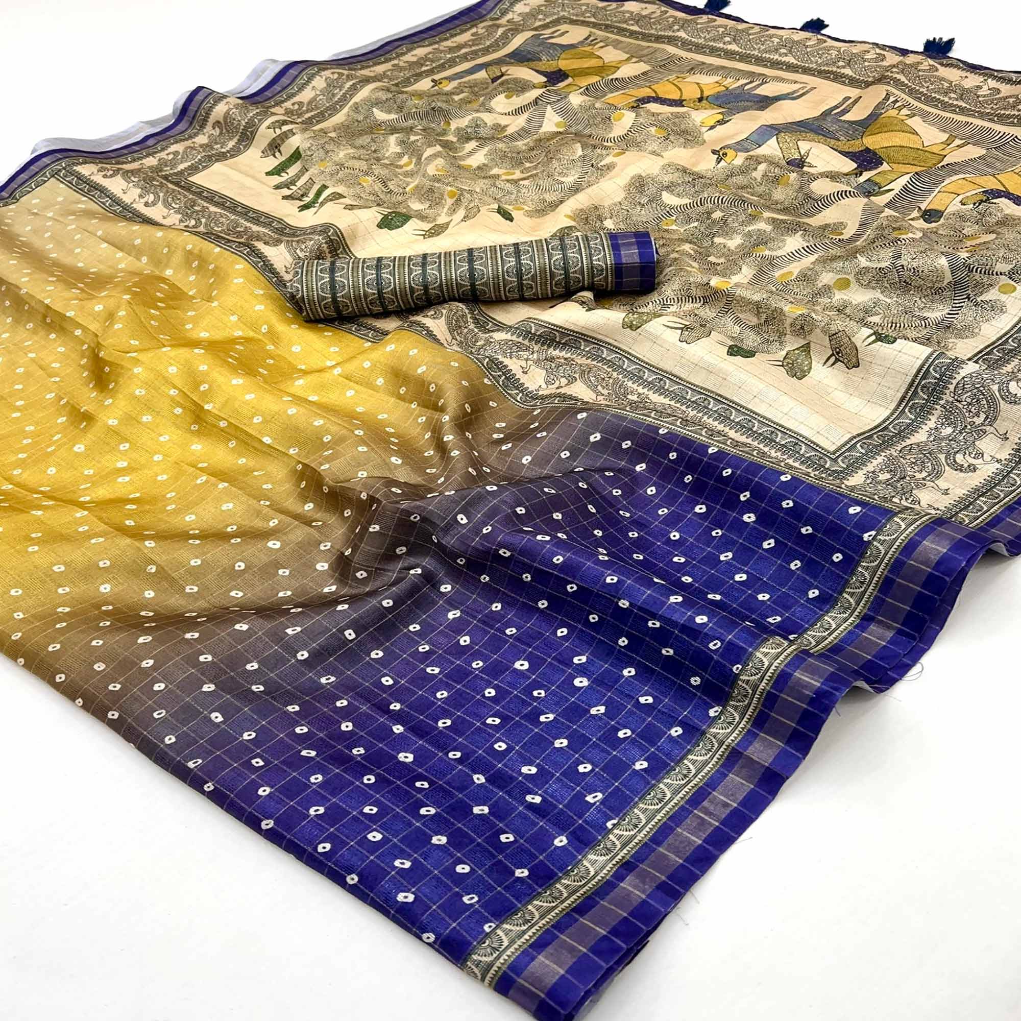 Multicolor Maheshwari Cotton Silk Saree Adorned with Traditional Bandhani Prints