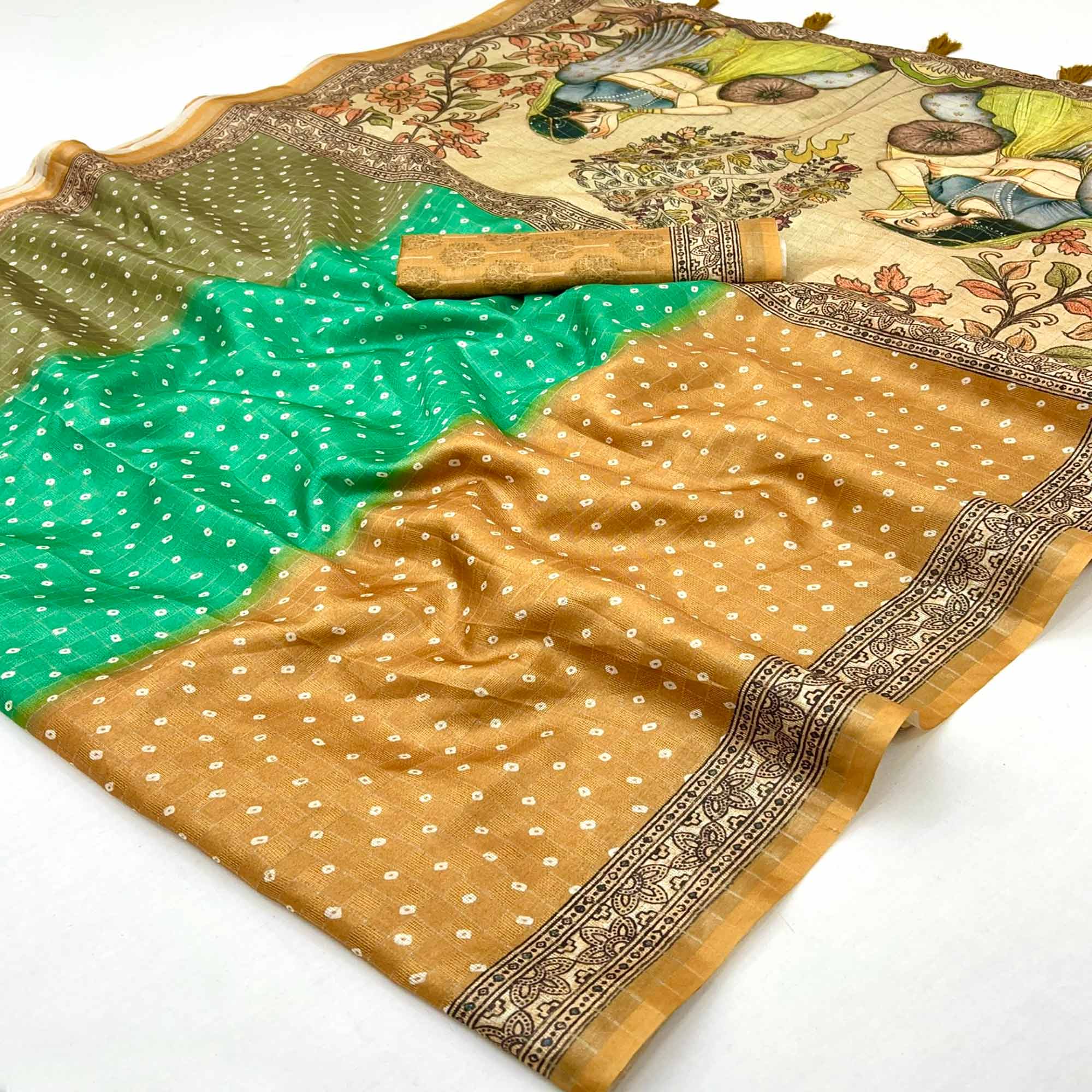 Multicolor Bandhani Printed Maheshwari Cotton Silk Saree for Festive Styling