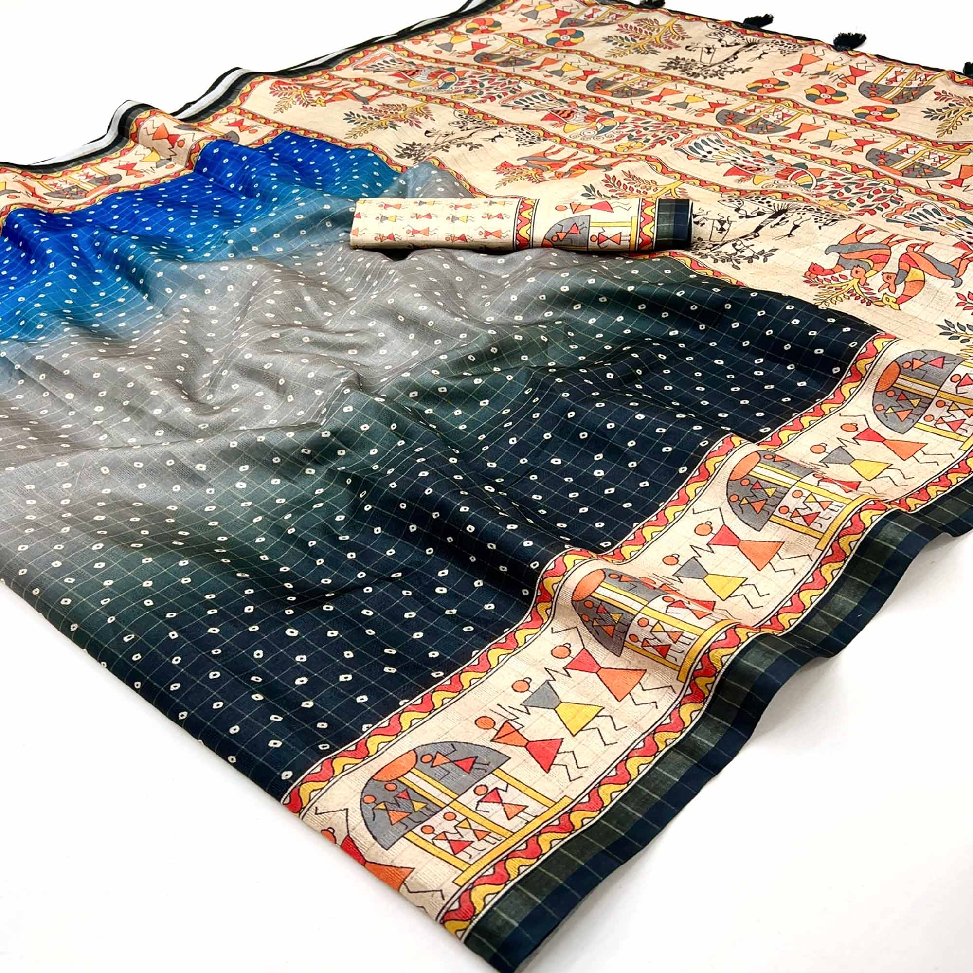 Lightweight Multicolor Maheshwari Cotton Silk Saree with Classic Bandhani Prints