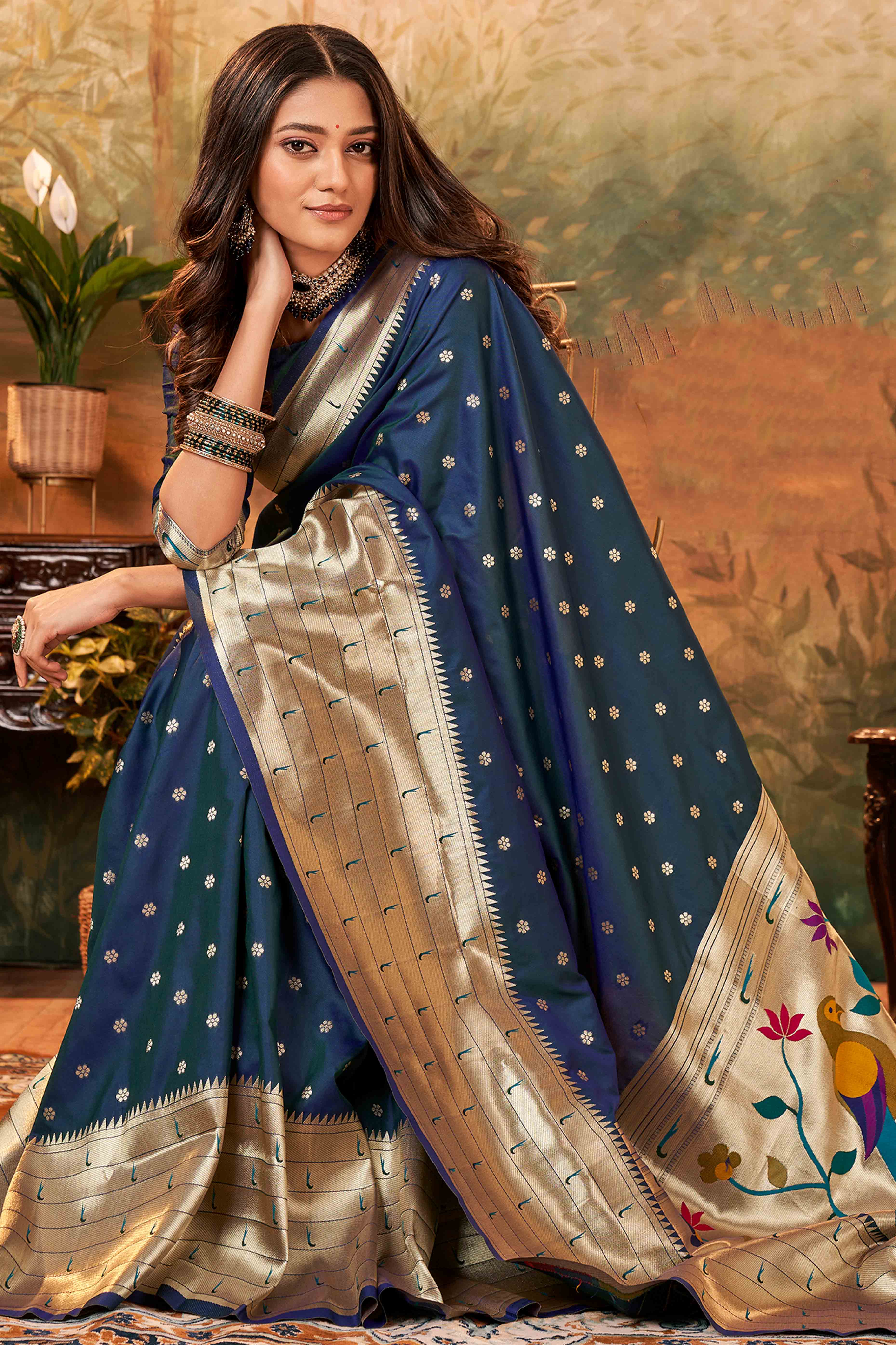 Blue Zari Weaving Pure Silk Paithani Saree