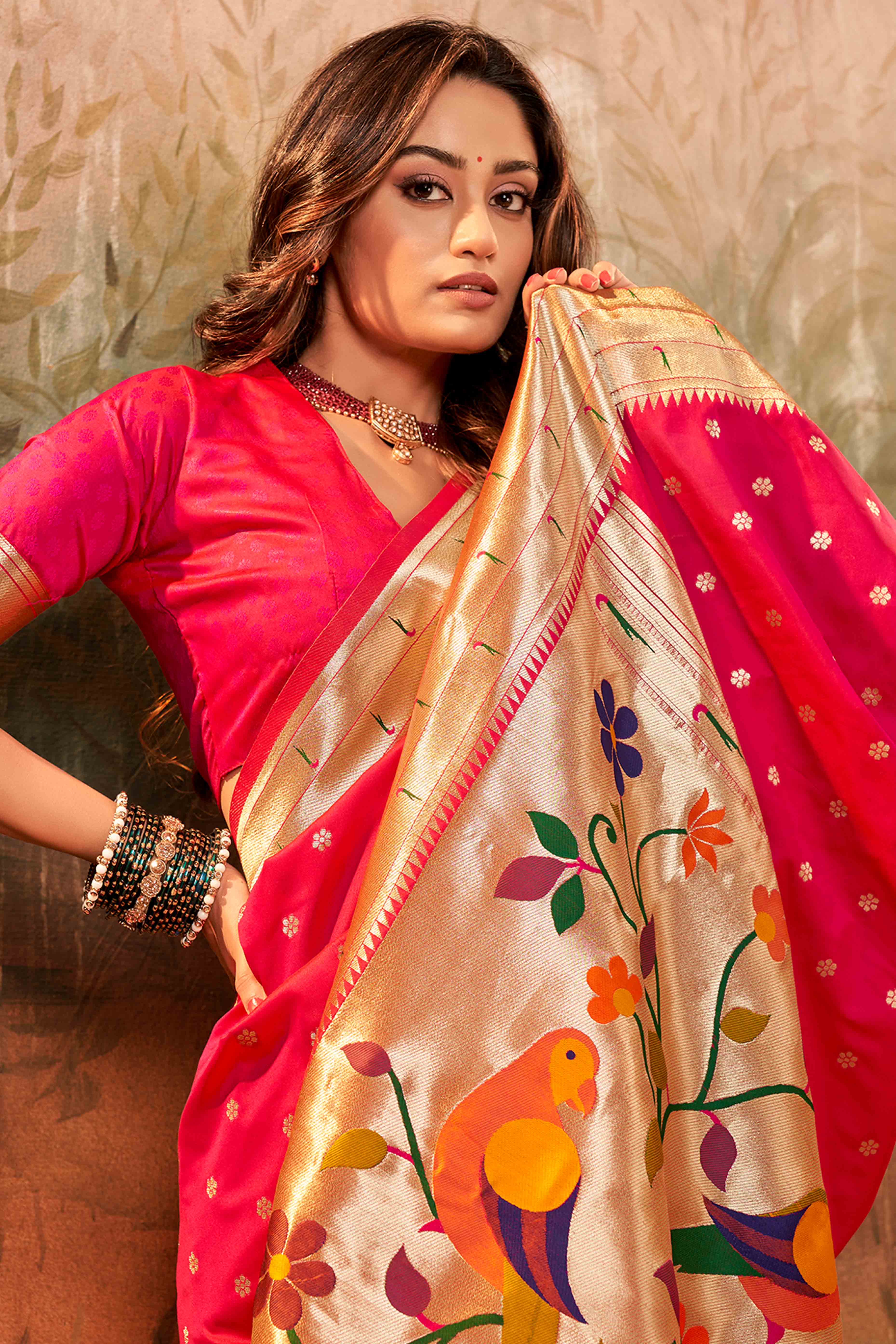 Pink Zari Weaving Pure Silk Paithani Saree