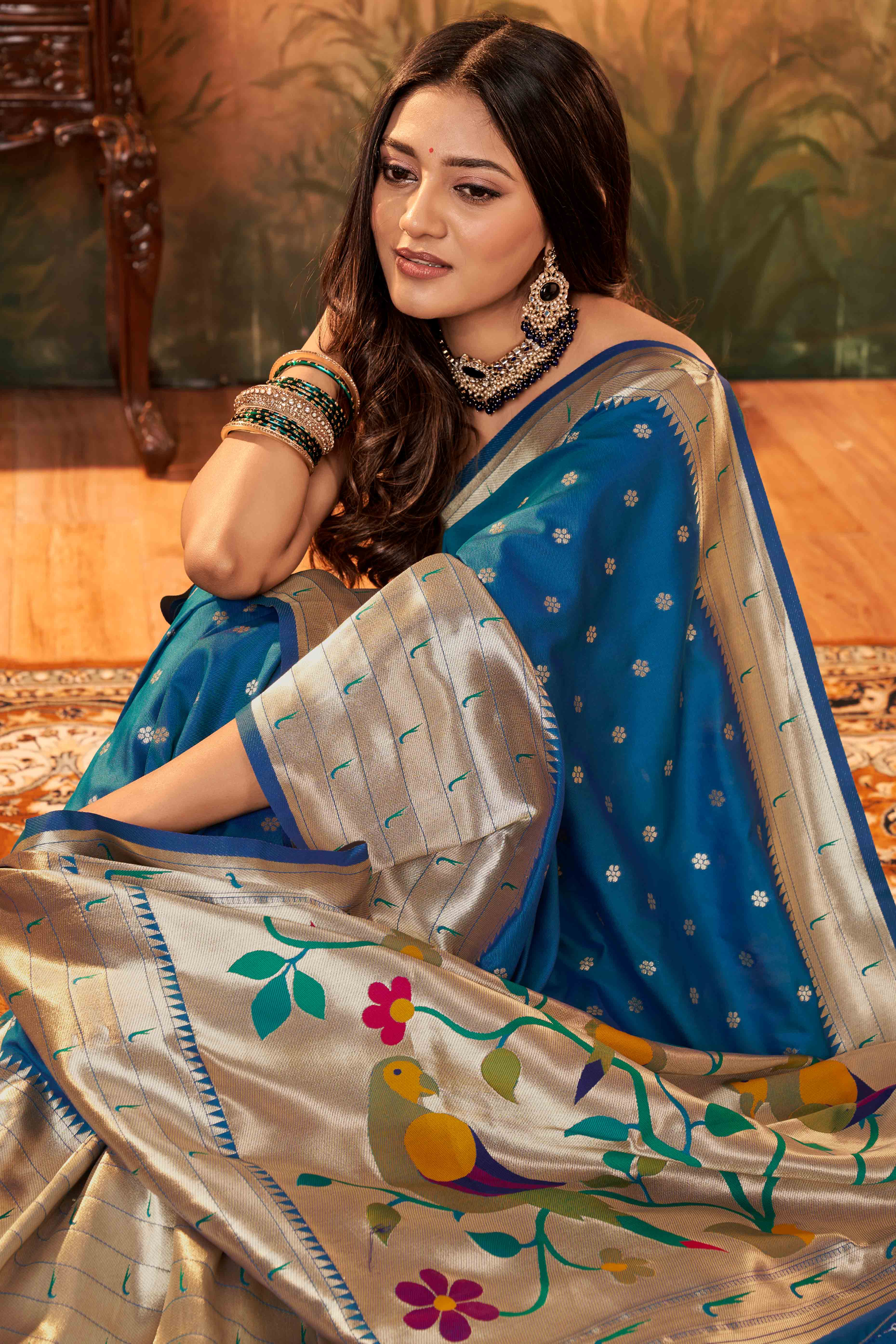 Teal Zari Weaving Pure Silk Paithani Saree