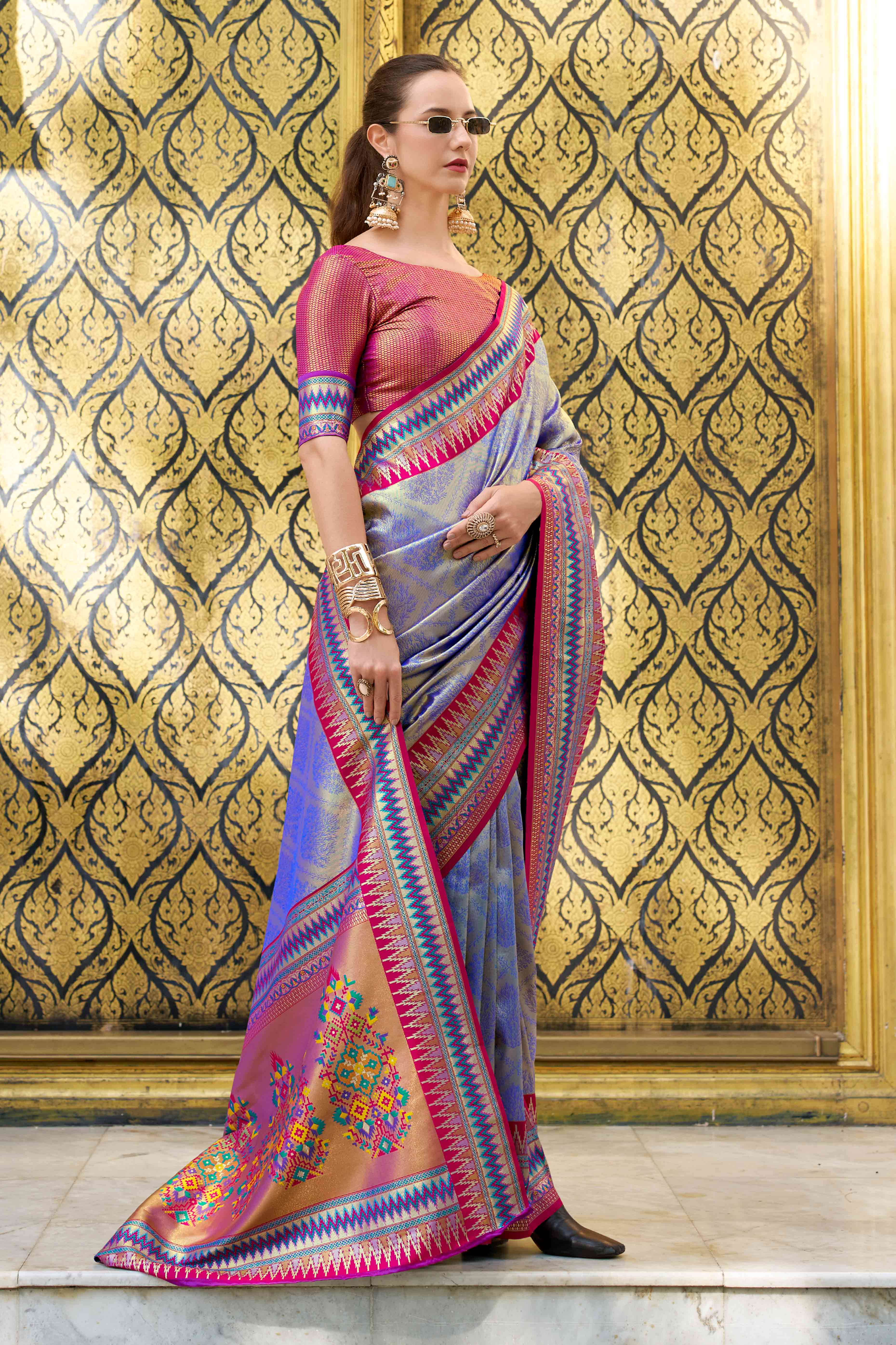 Blue Zari Weaving Tissue Silk Saree