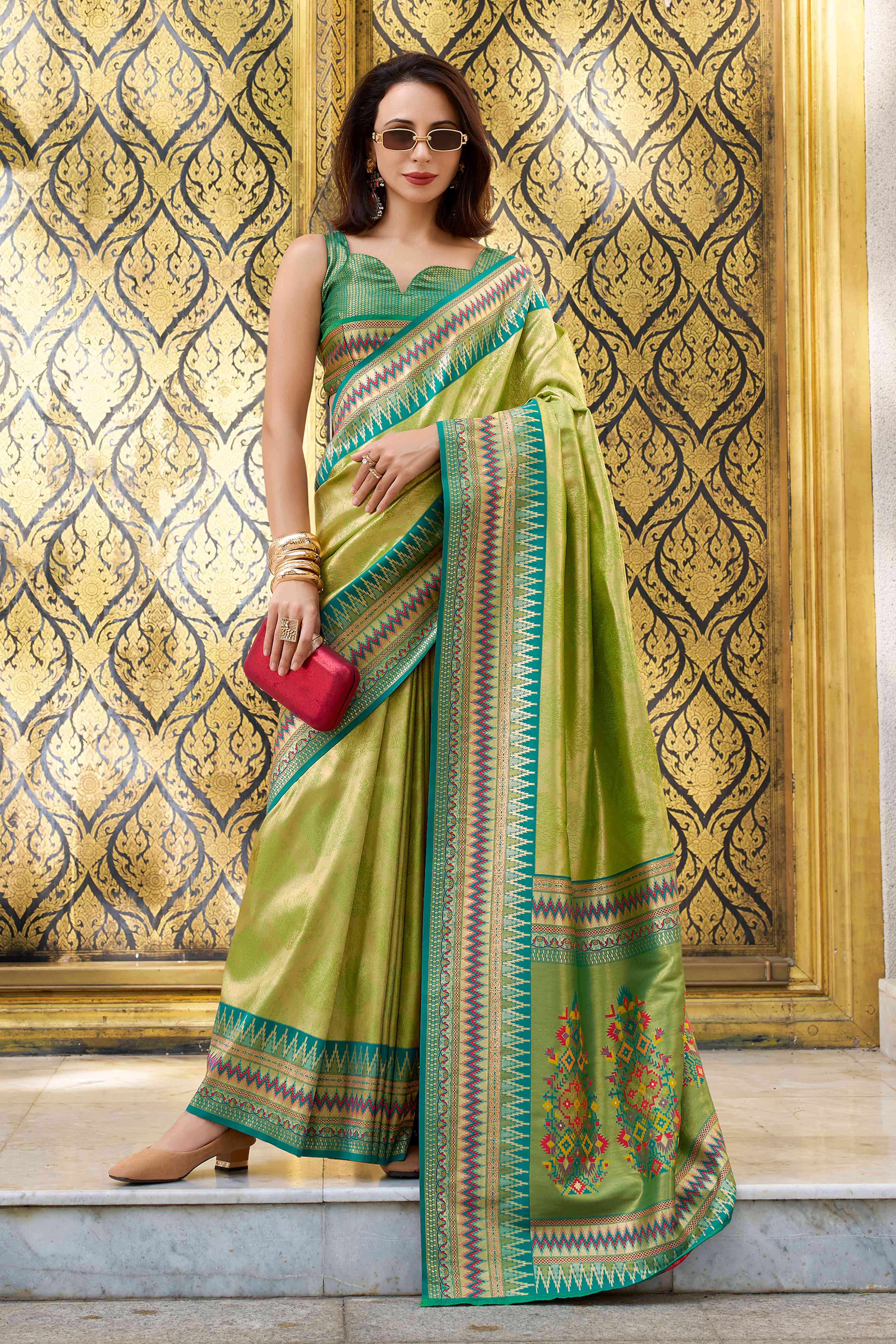 Green Zari Weaving Tissue Silk Saree