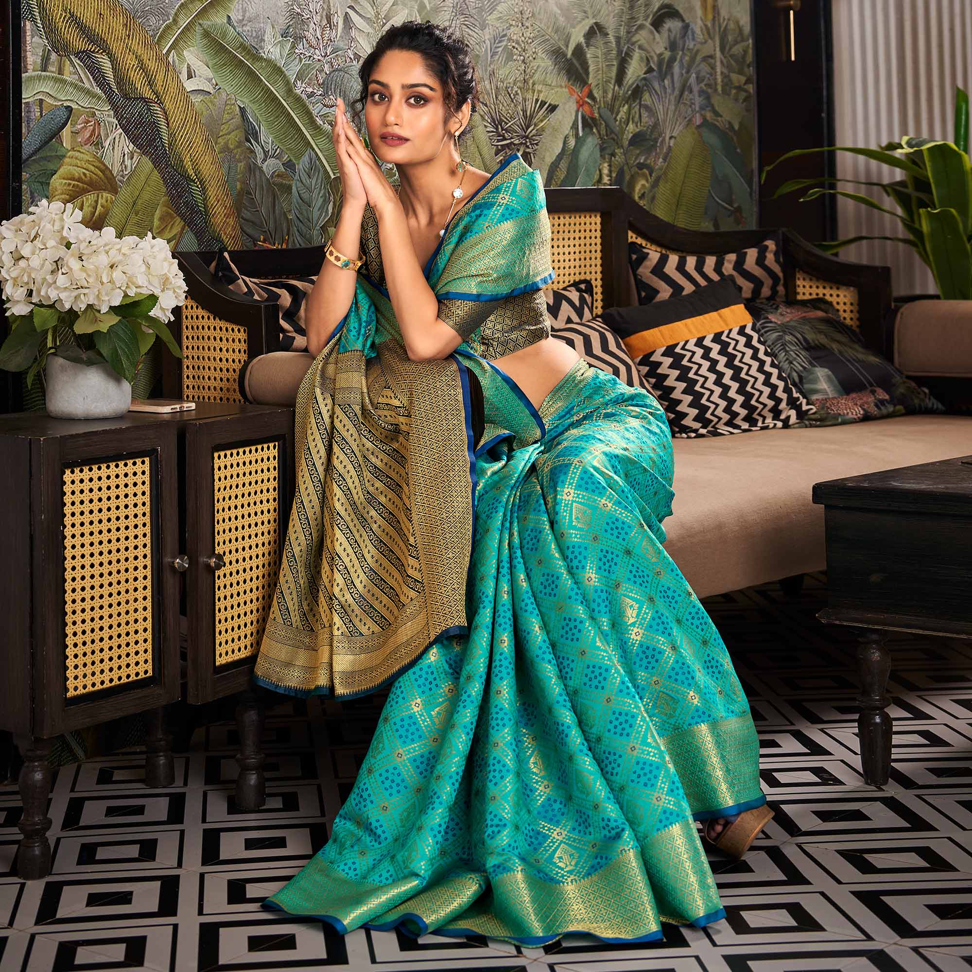 Turquoise Woven Patola Pure Silk Saree