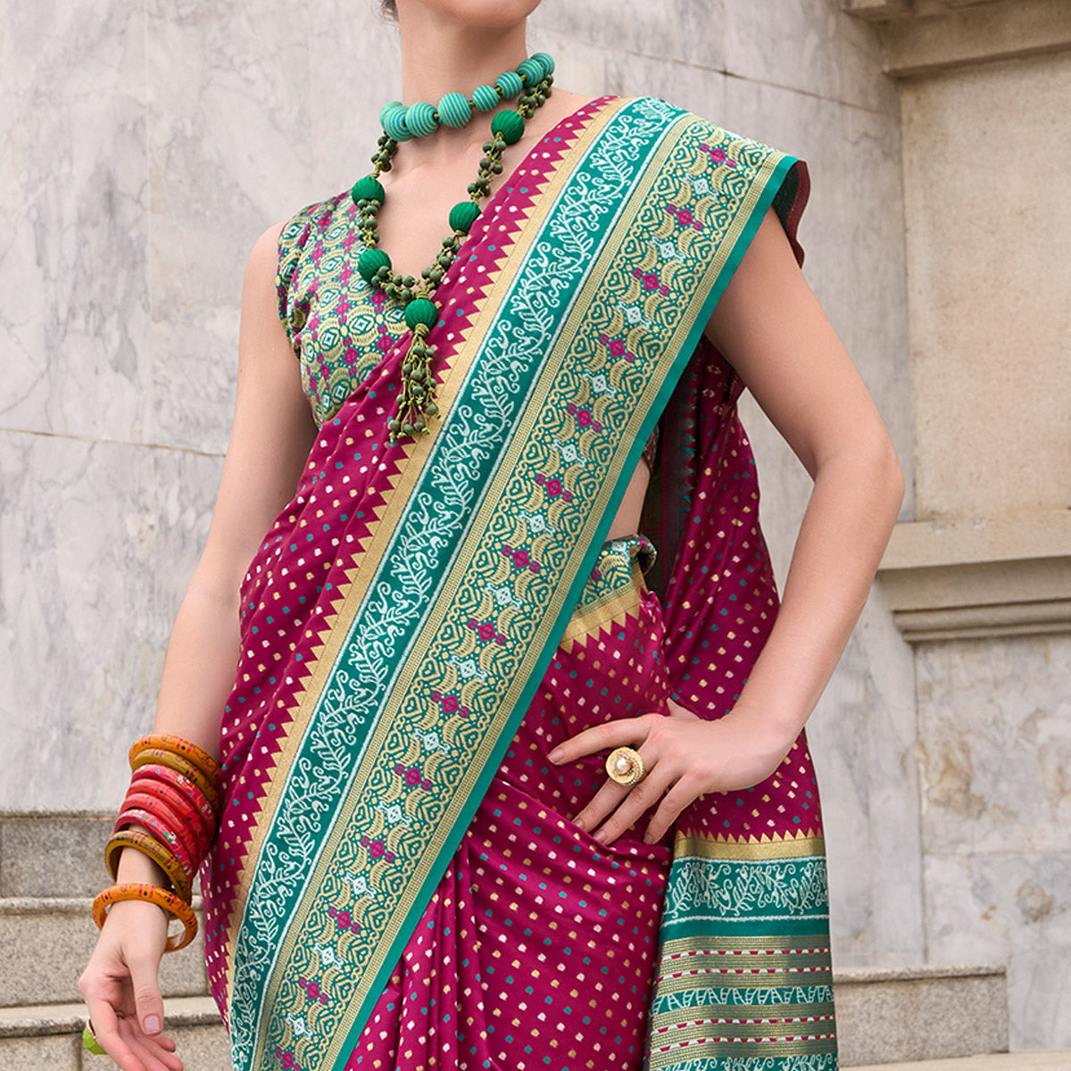 Magenta Zari Woven Banarasi Silk Saree