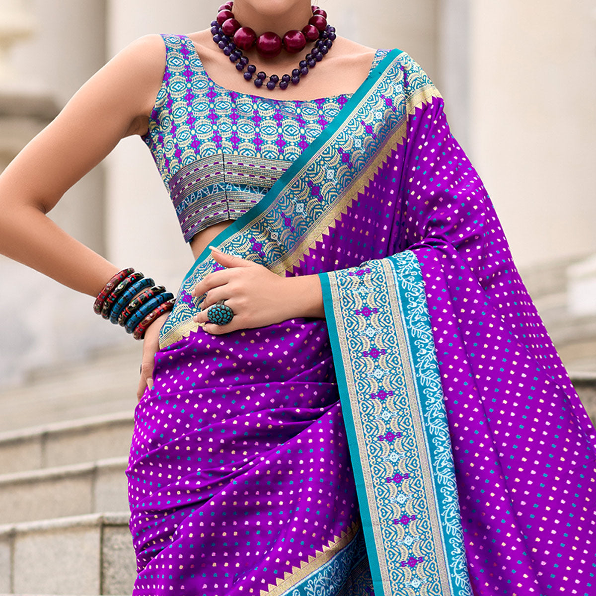 Purple Zari Woven Banarasi Silk Saree