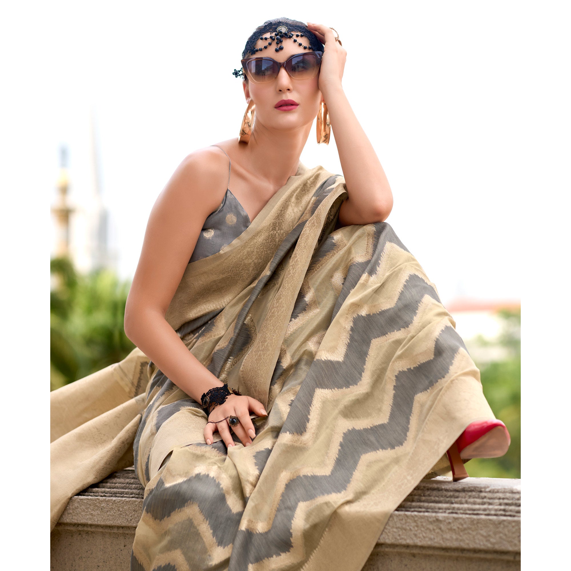 Grey Woven Cotton Silk Saree