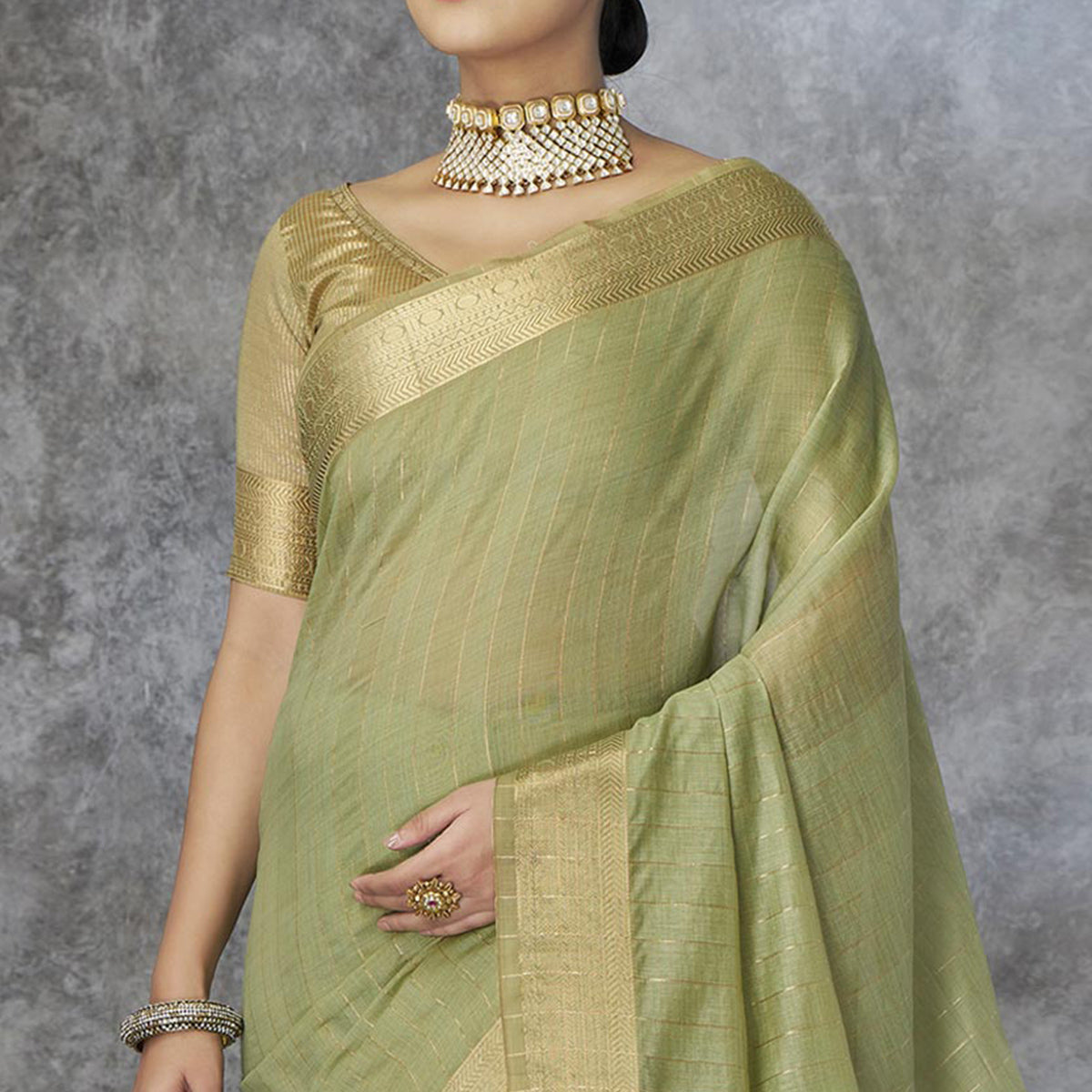 Green Woven Cotton Silk Saree With Tassels