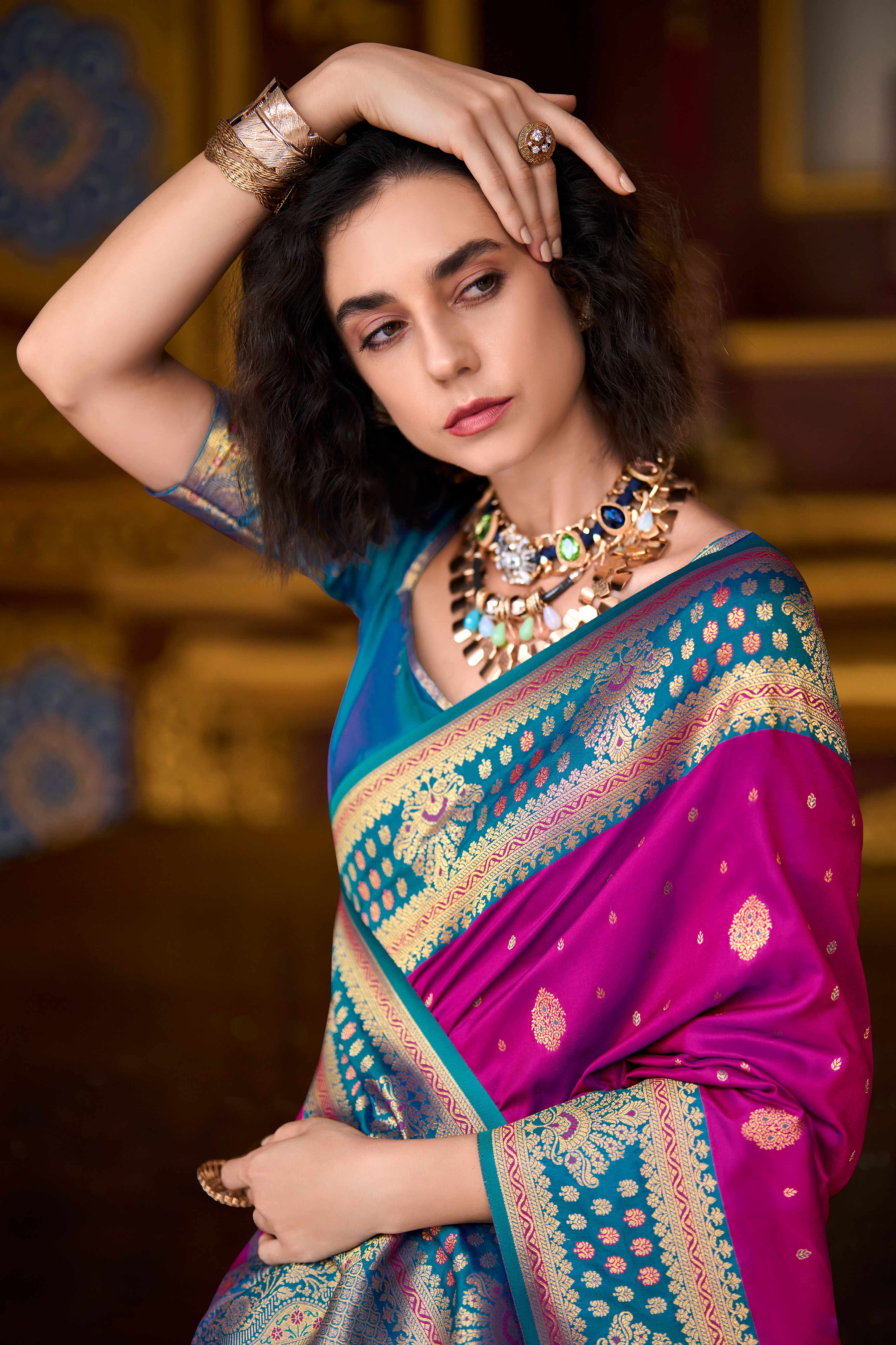 Pure Soft Banarasi Silk Saree in Rich Purple Hue with Timeless Zari Butti Patterns
