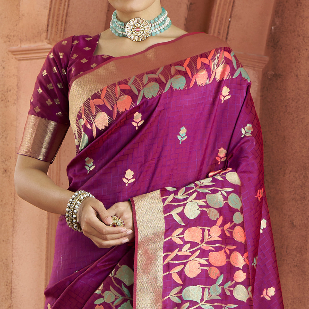 Purple Floral Woven Pure Banarasi Silk Saree