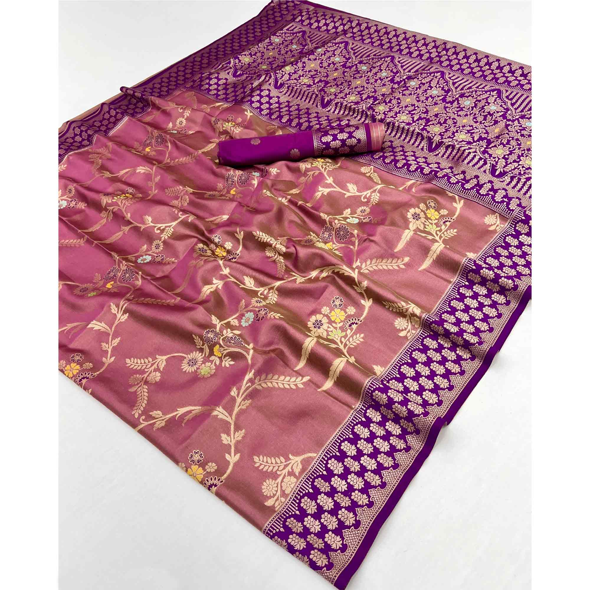 Mauve Tissue Dharmavaram Silk Saree Adorned with Fine Traditional Minakari Weaving