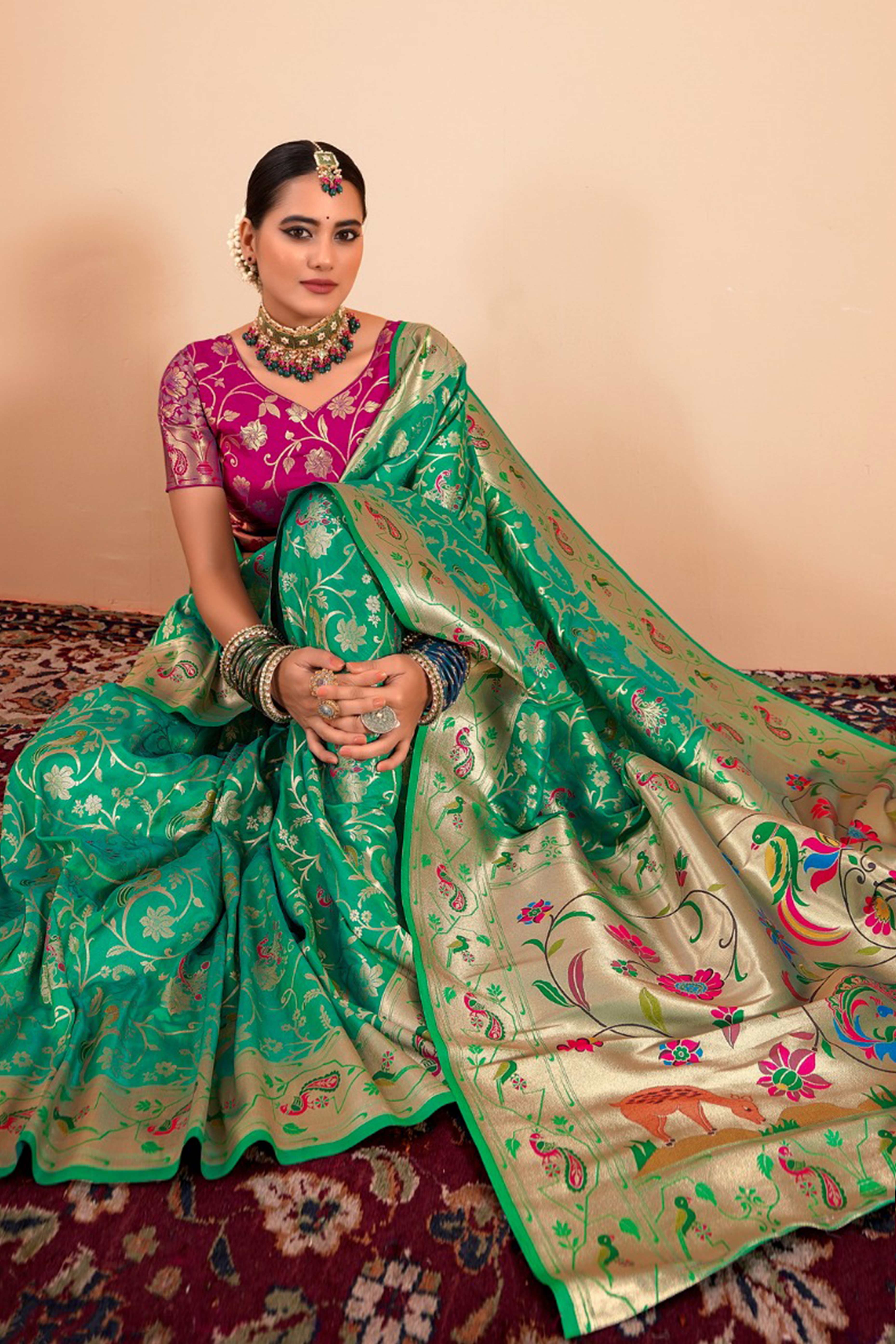 Green Floral Zari Weaving Pure Silk Paithani Saree