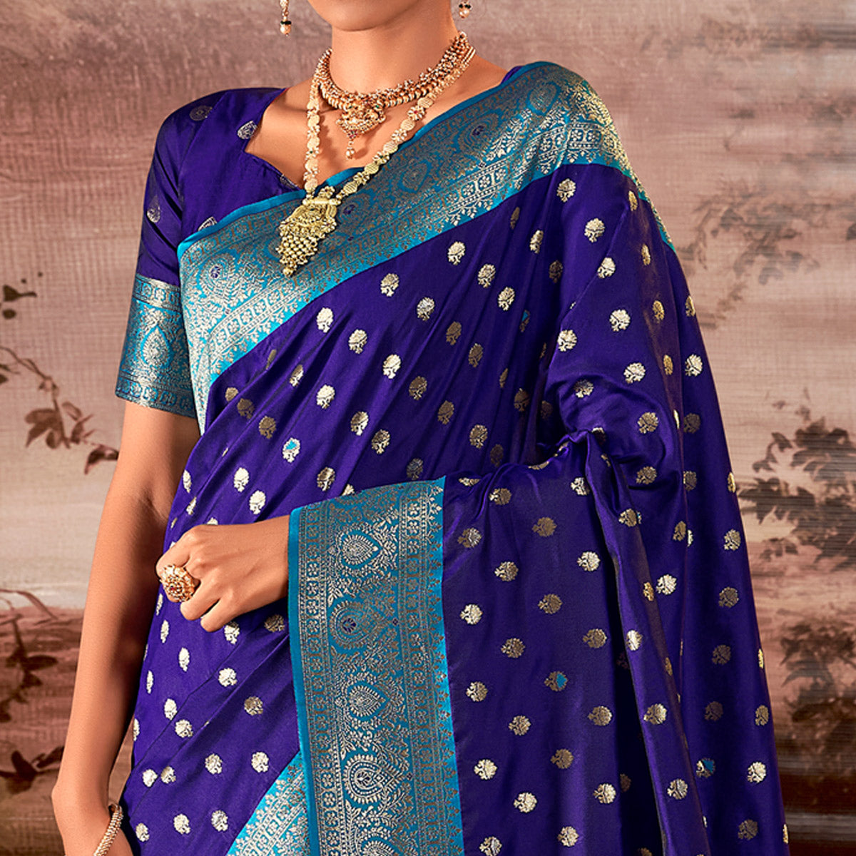Blue Woven Butti Work Banarasi Silk Saree
