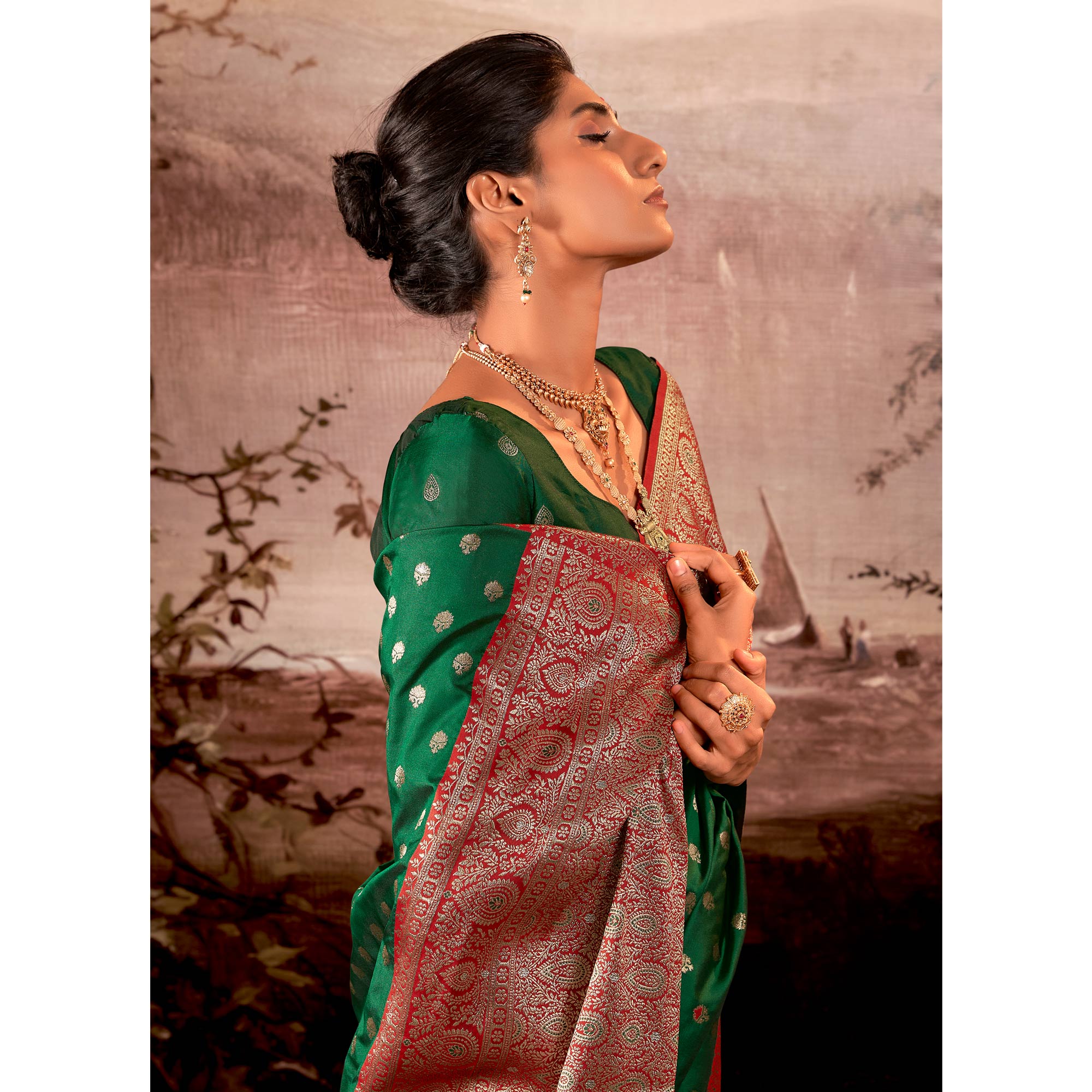 Green Woven Butti Work Banarasi Silk Saree