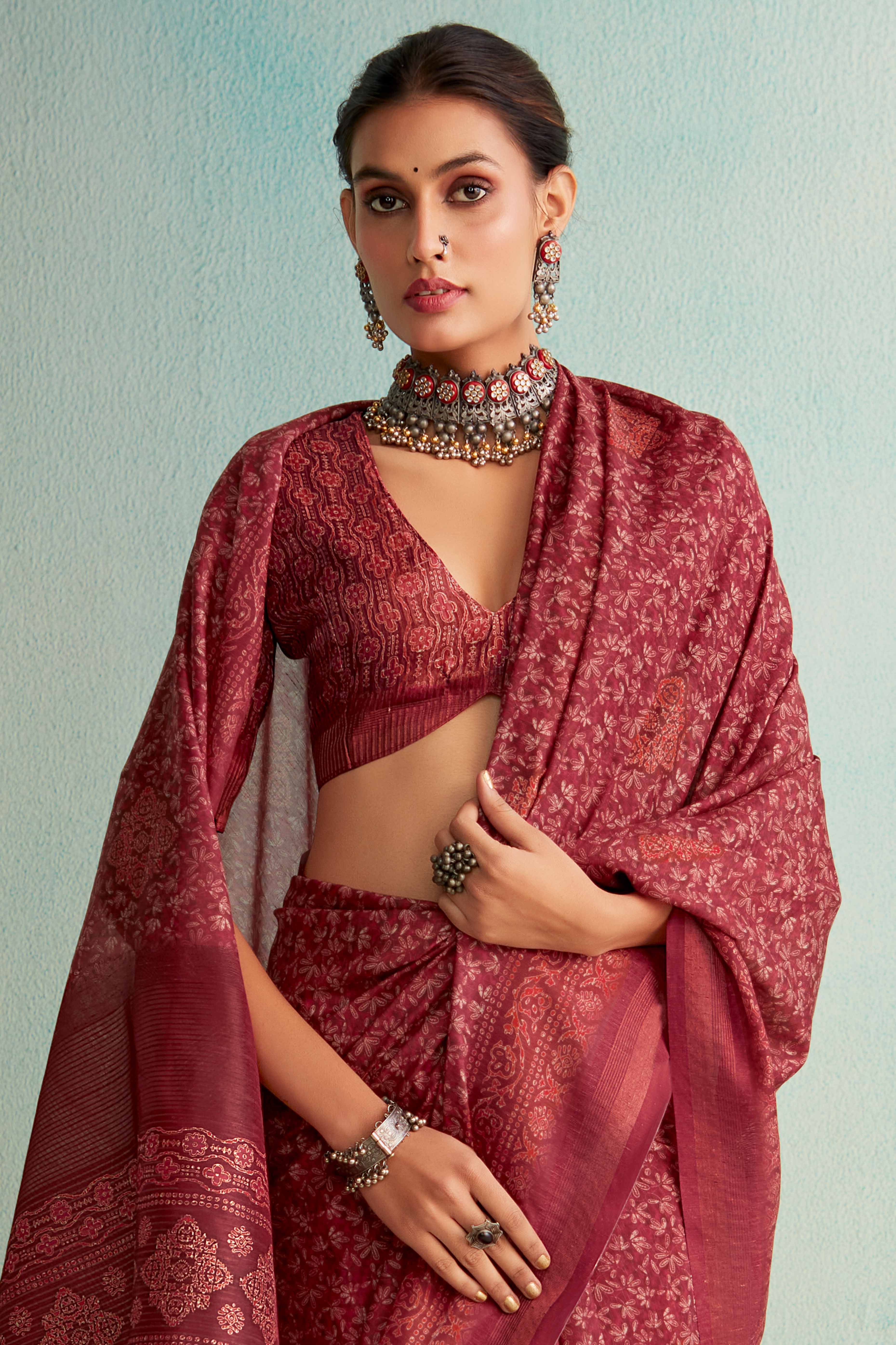 Designer Mauve Handloom Saree with Digital Print on Silk Blend Fabric
