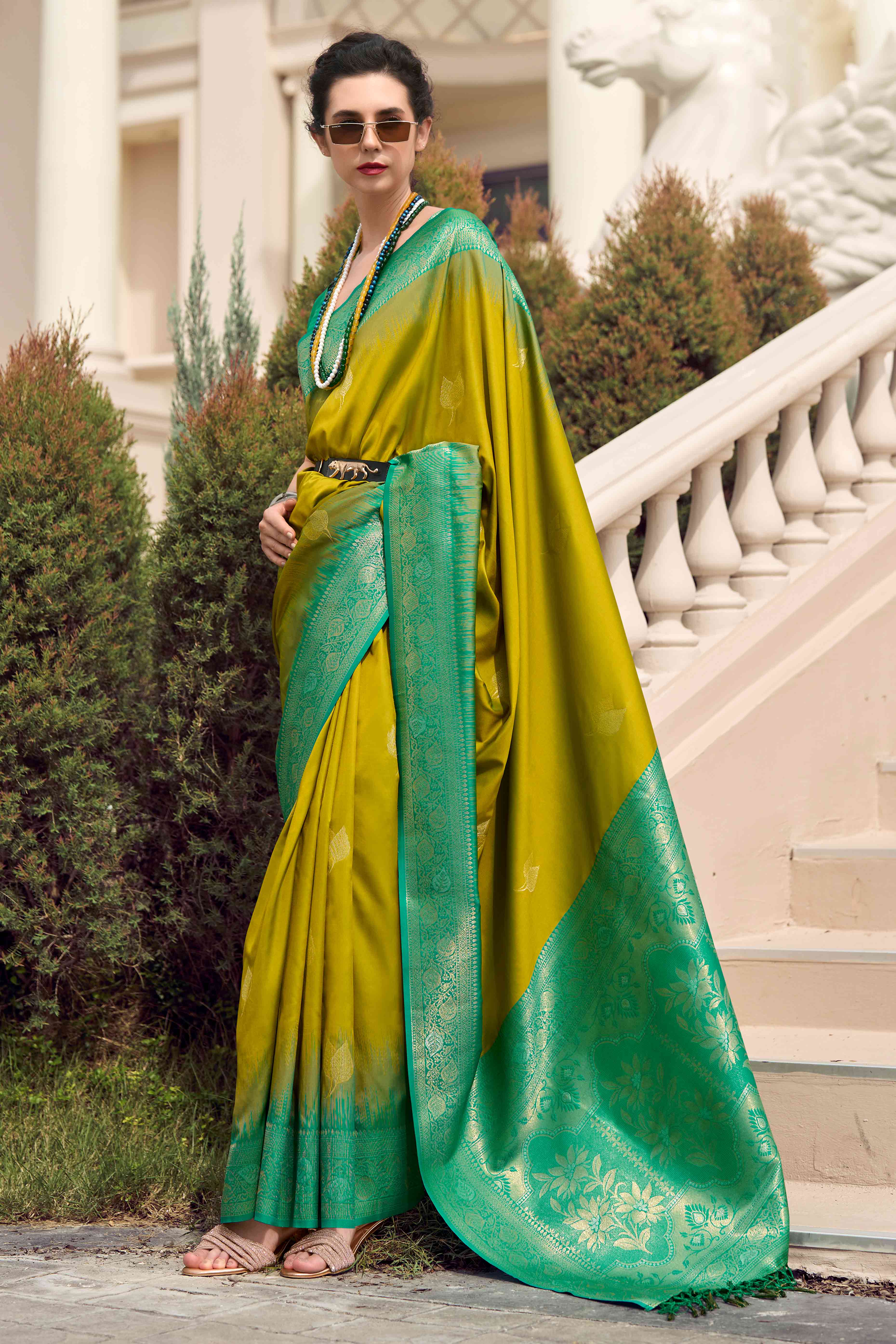 Olive Zari Weaving Pure Silk Saree