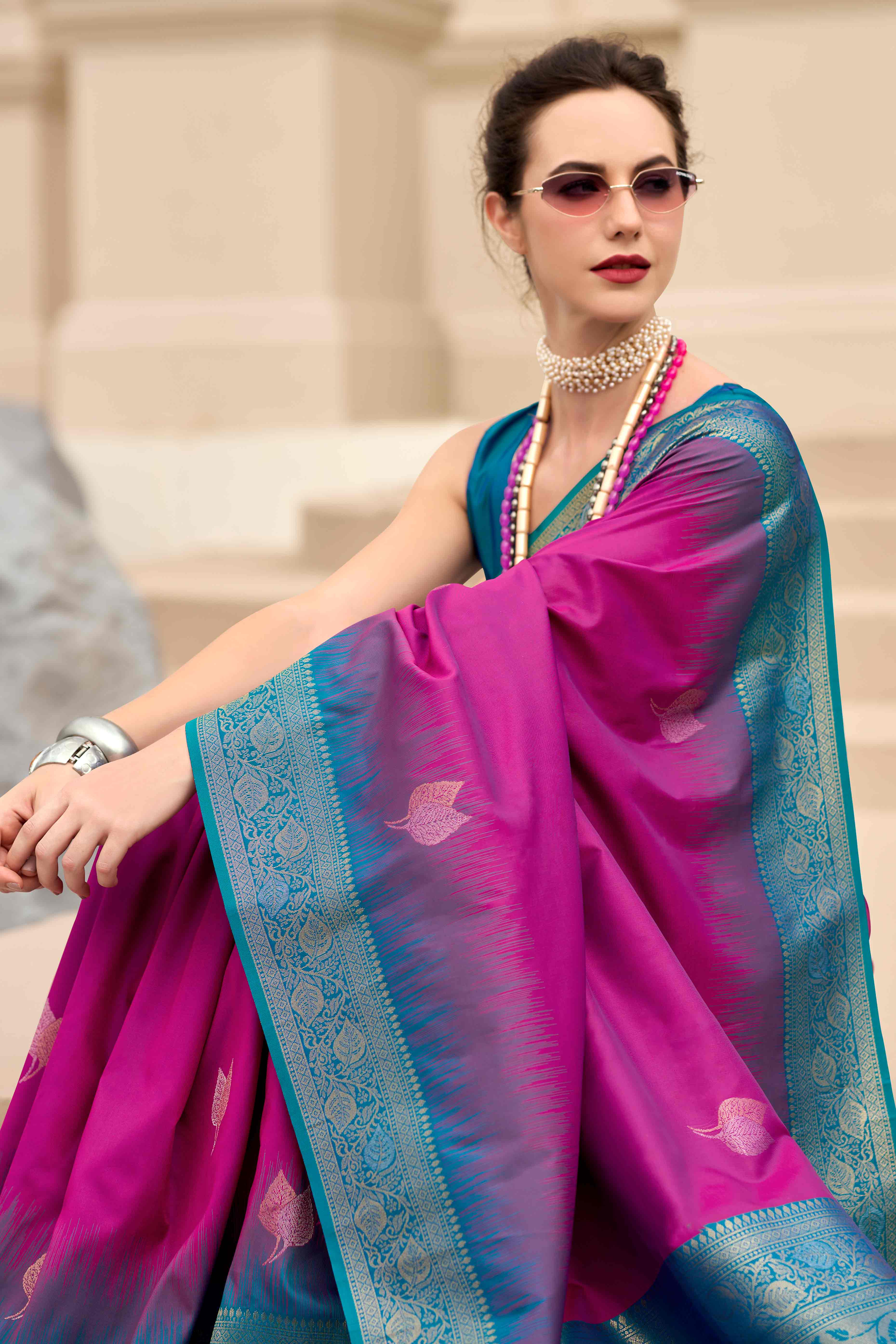 Warm Purple Zari Weaving Pure Silk Saree
