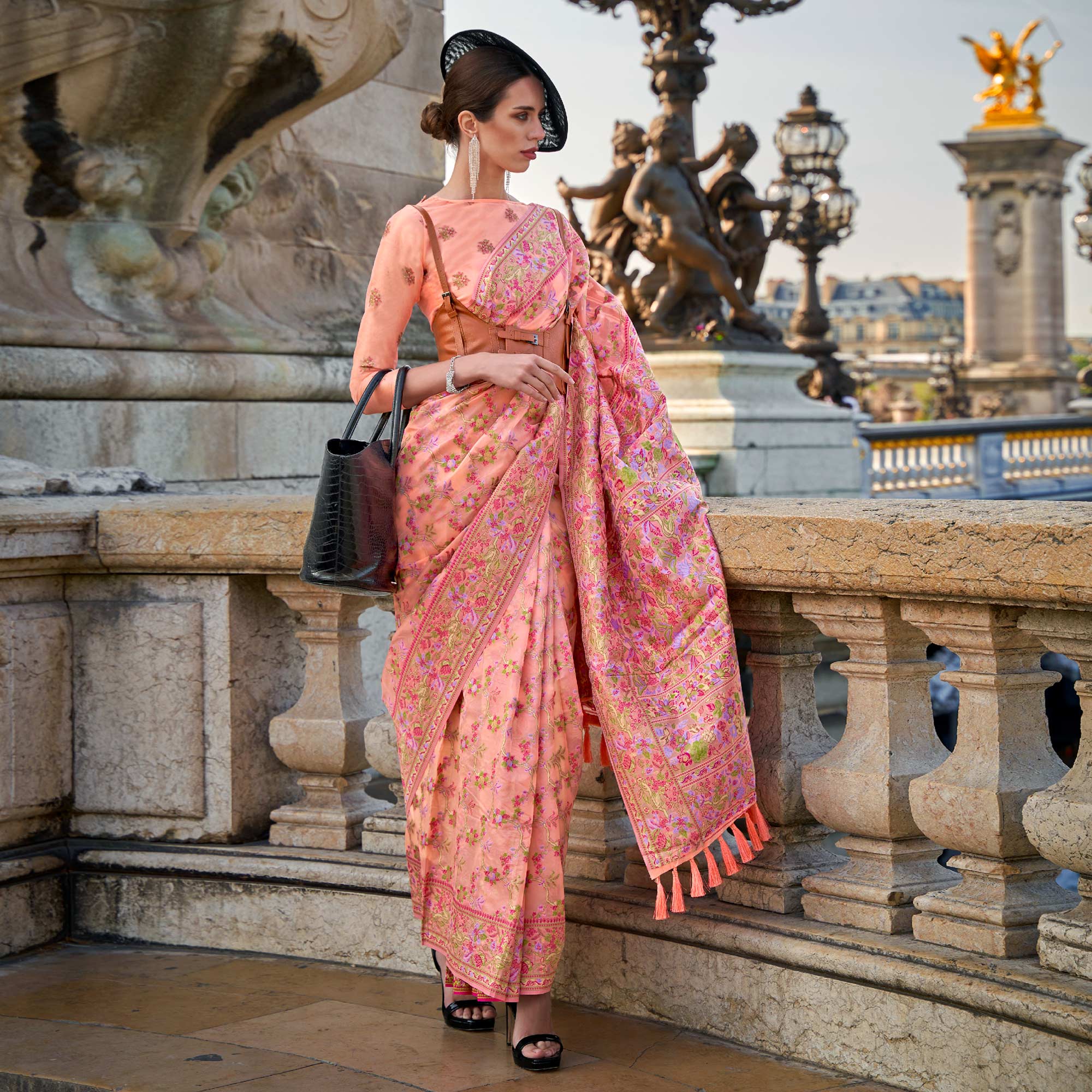 Peach Parsi Woven Organza Saree