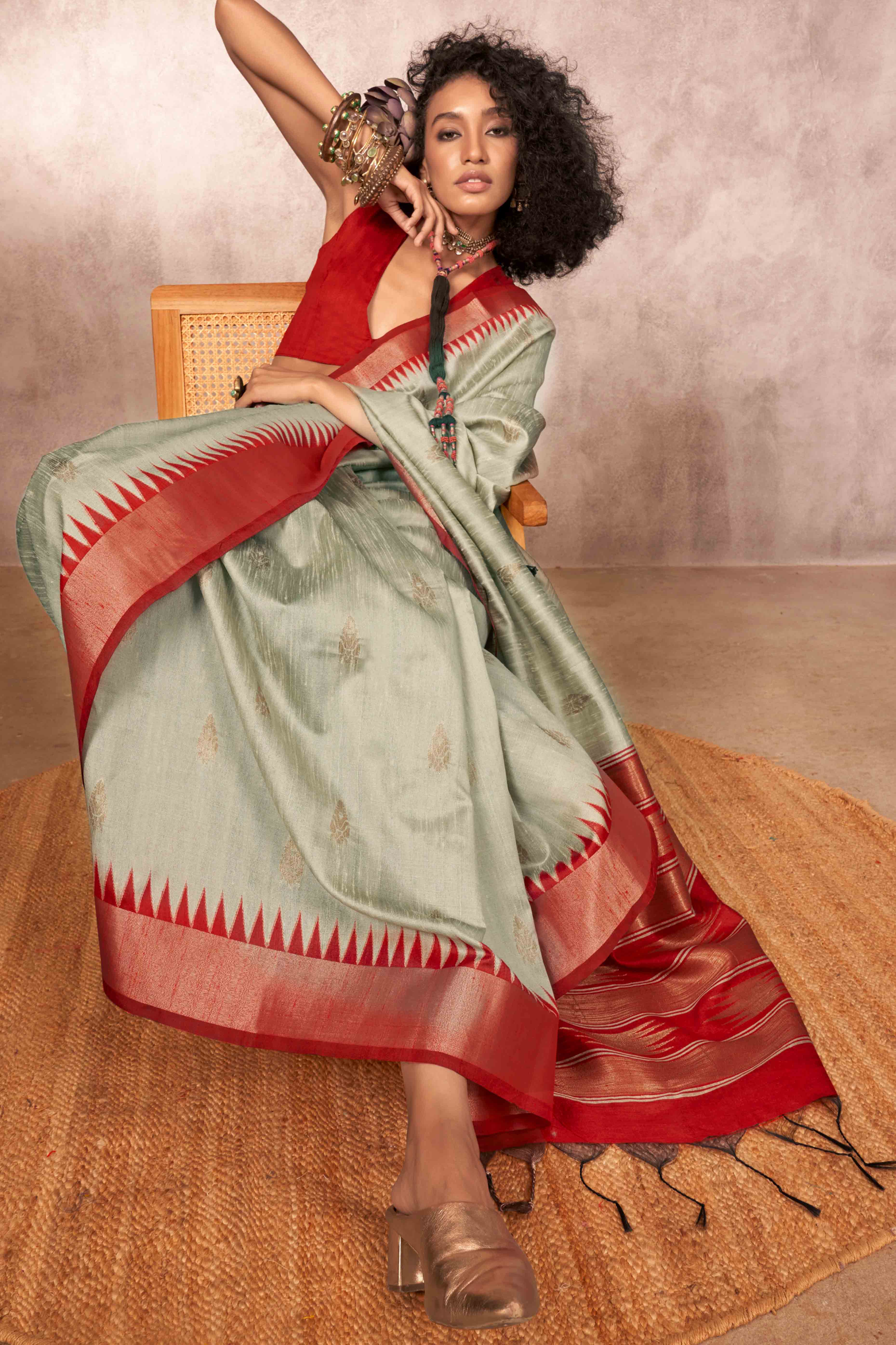 Traditional Bhagalpuri Silk Saree with Gadwal-Inspired Grey Zari Weaving