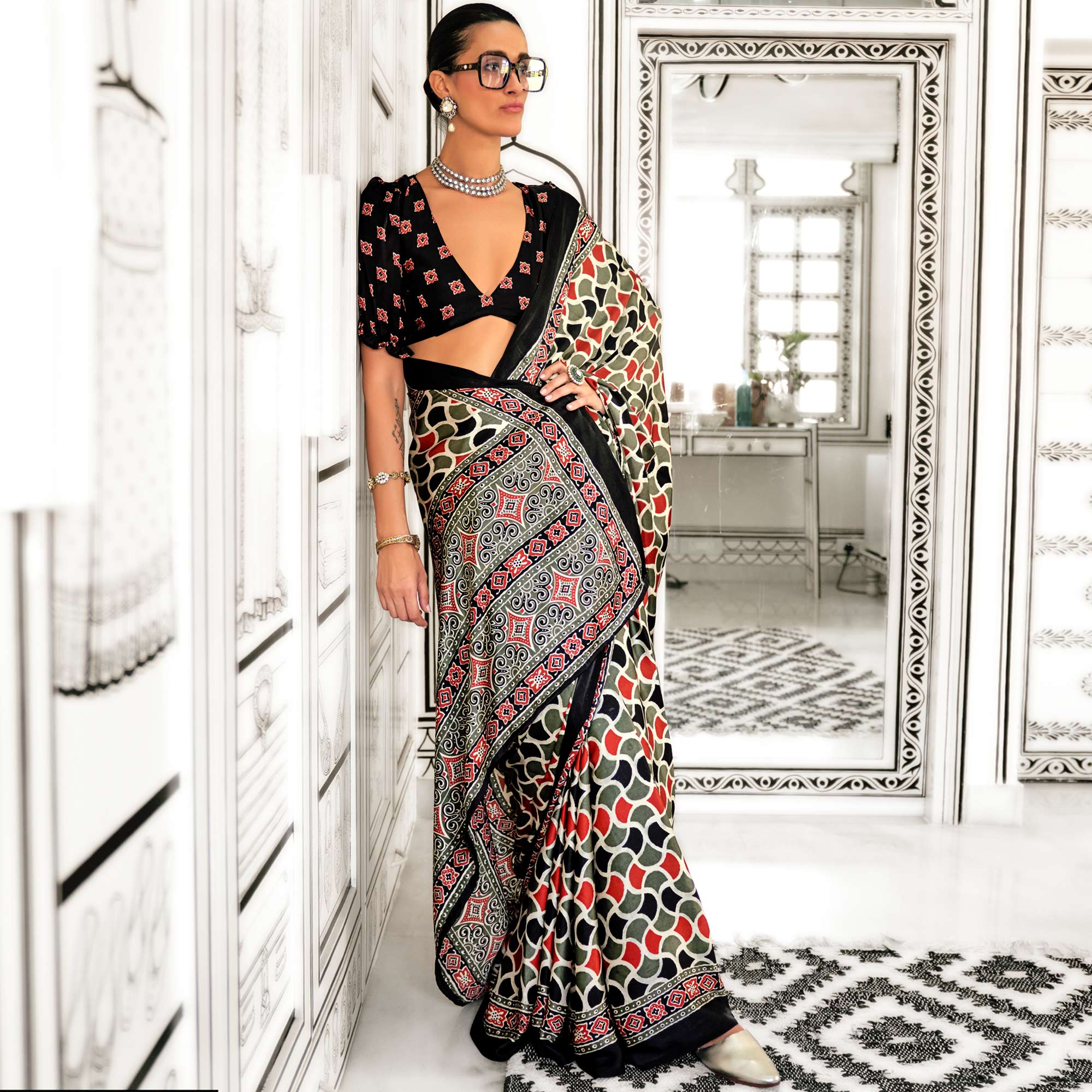 Multicolor Printed Crepe Saree