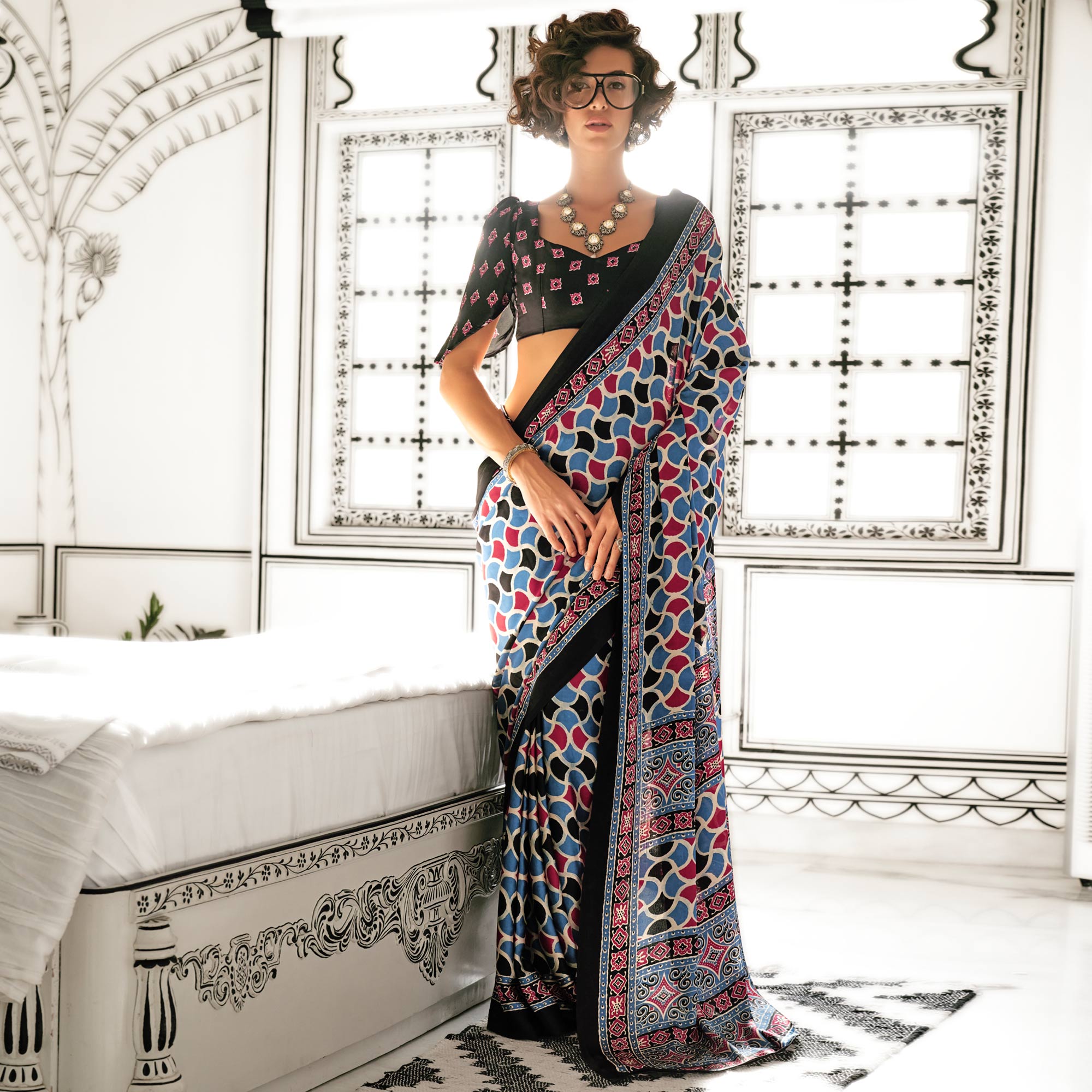 Multicolor Printed Crepe Saree