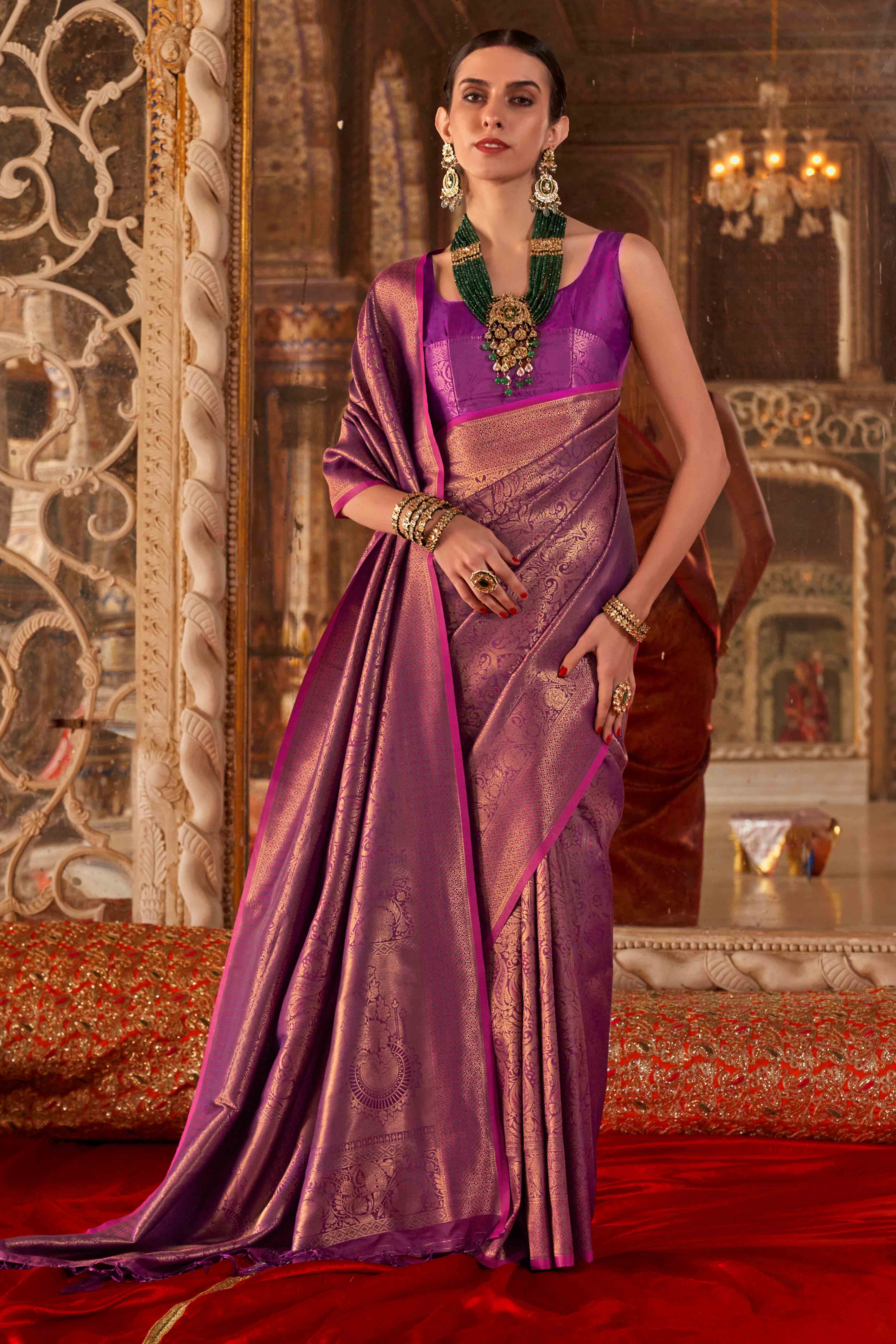 Purple Pure Look Banarasi Saree with Classic Zari Brocade Weaving