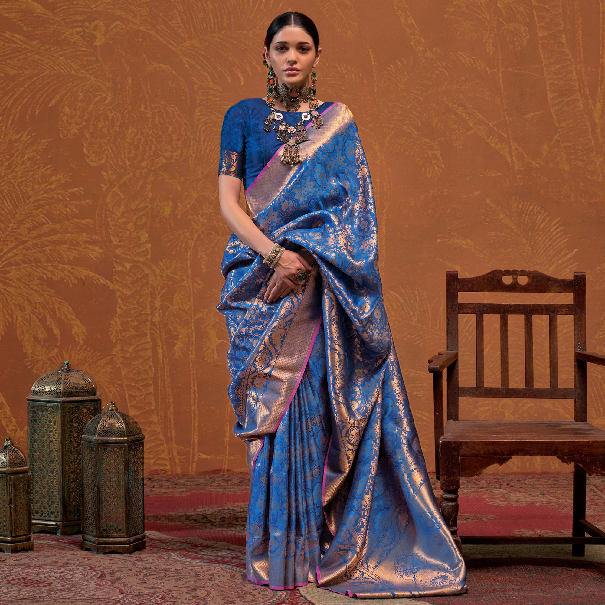 Blue Zari Weaving Art Silk Saree With Tassels