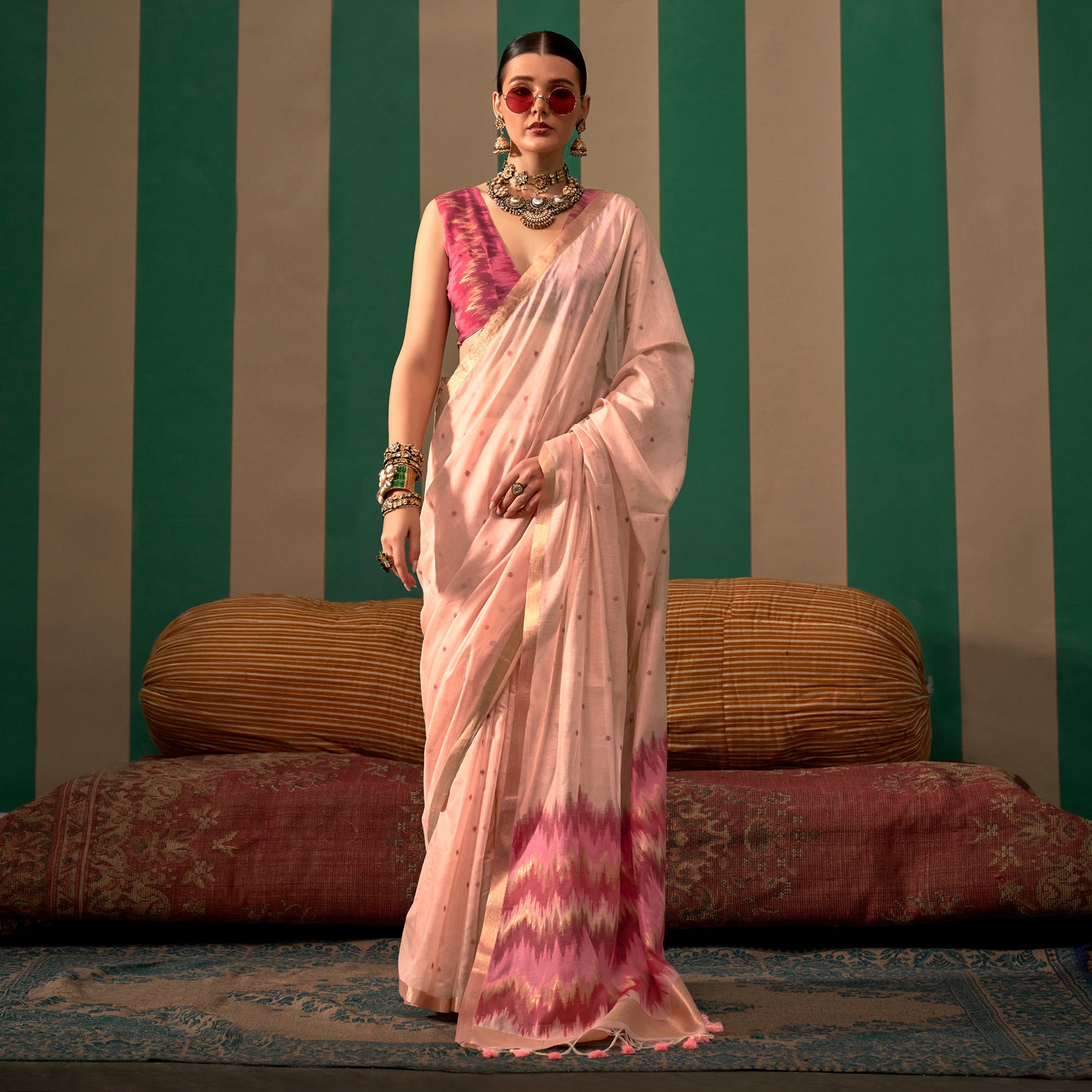 Peach Woven Cotton Silk Saree