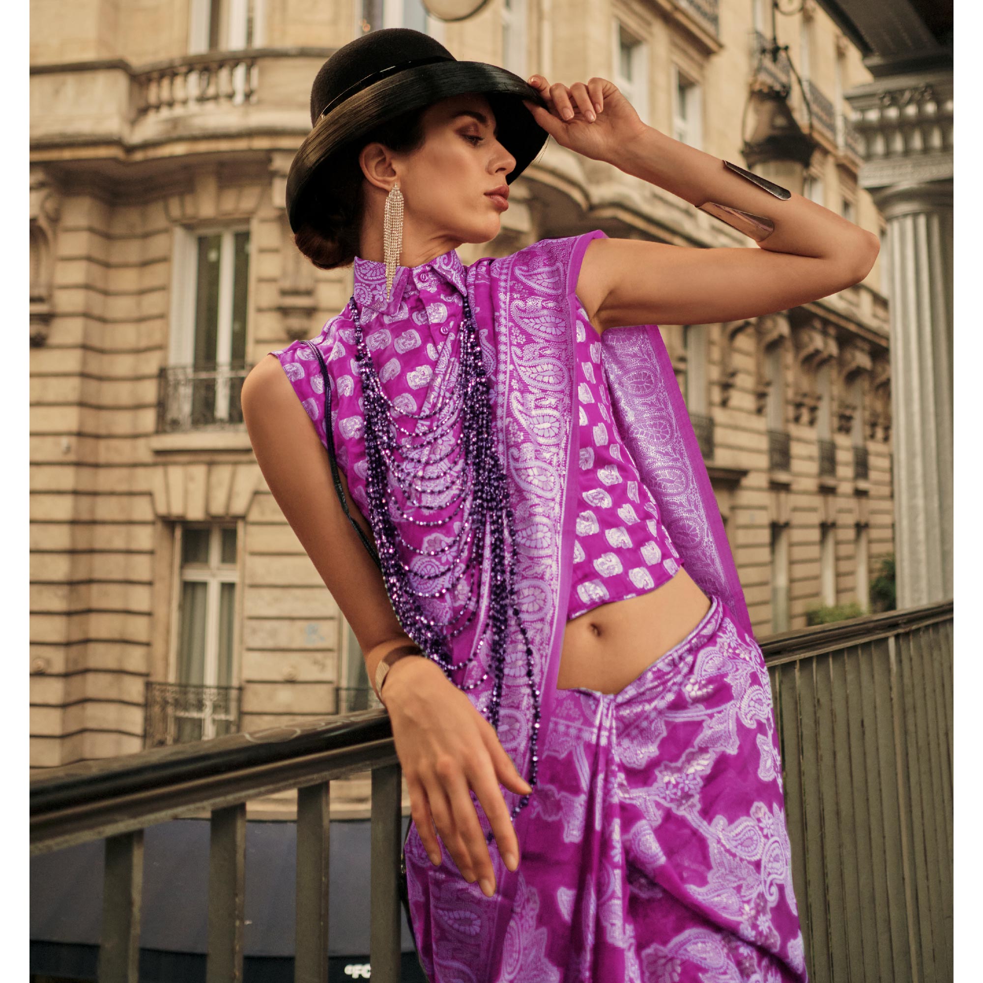 Purple Woven Organza Saree