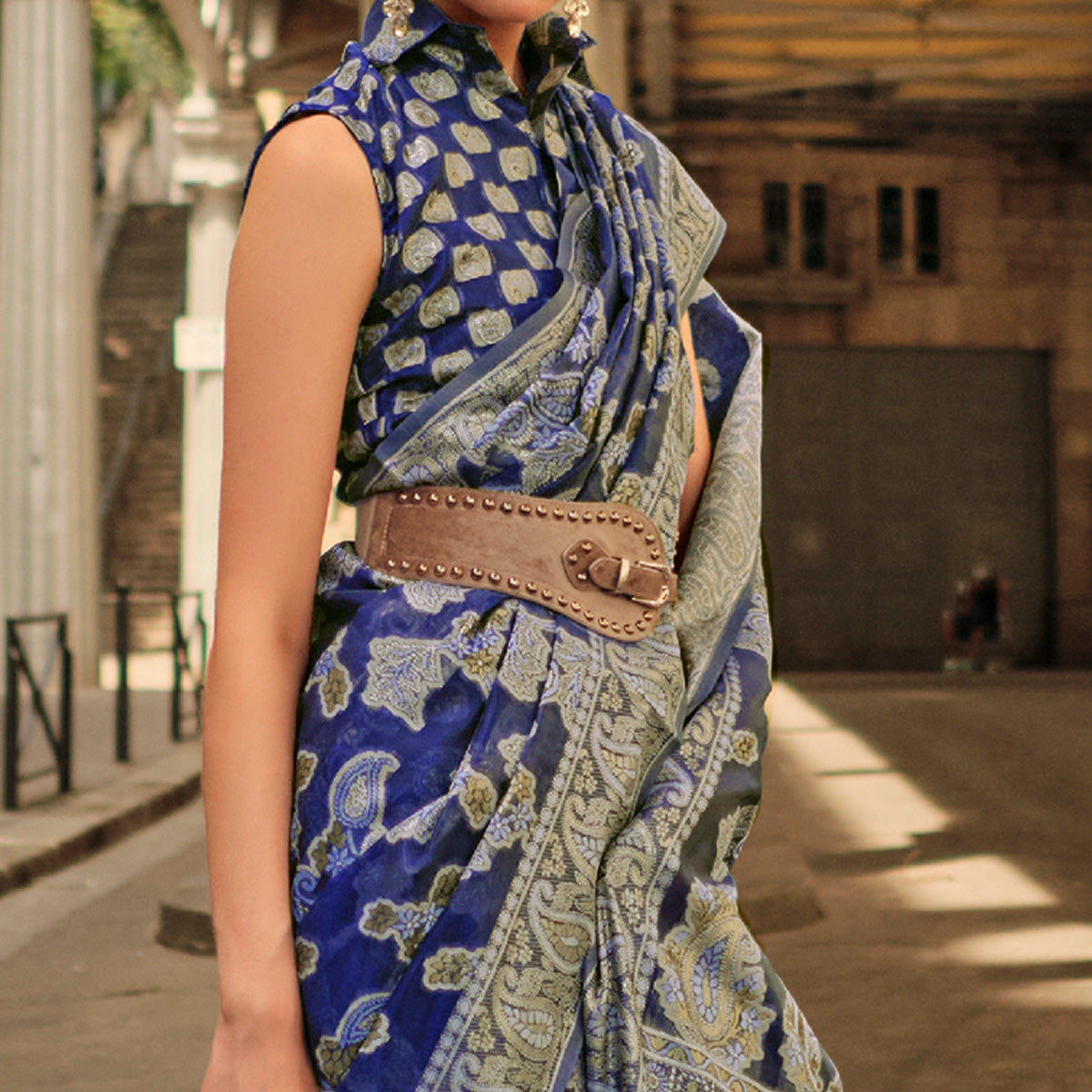 Blue Woven Organza Saree