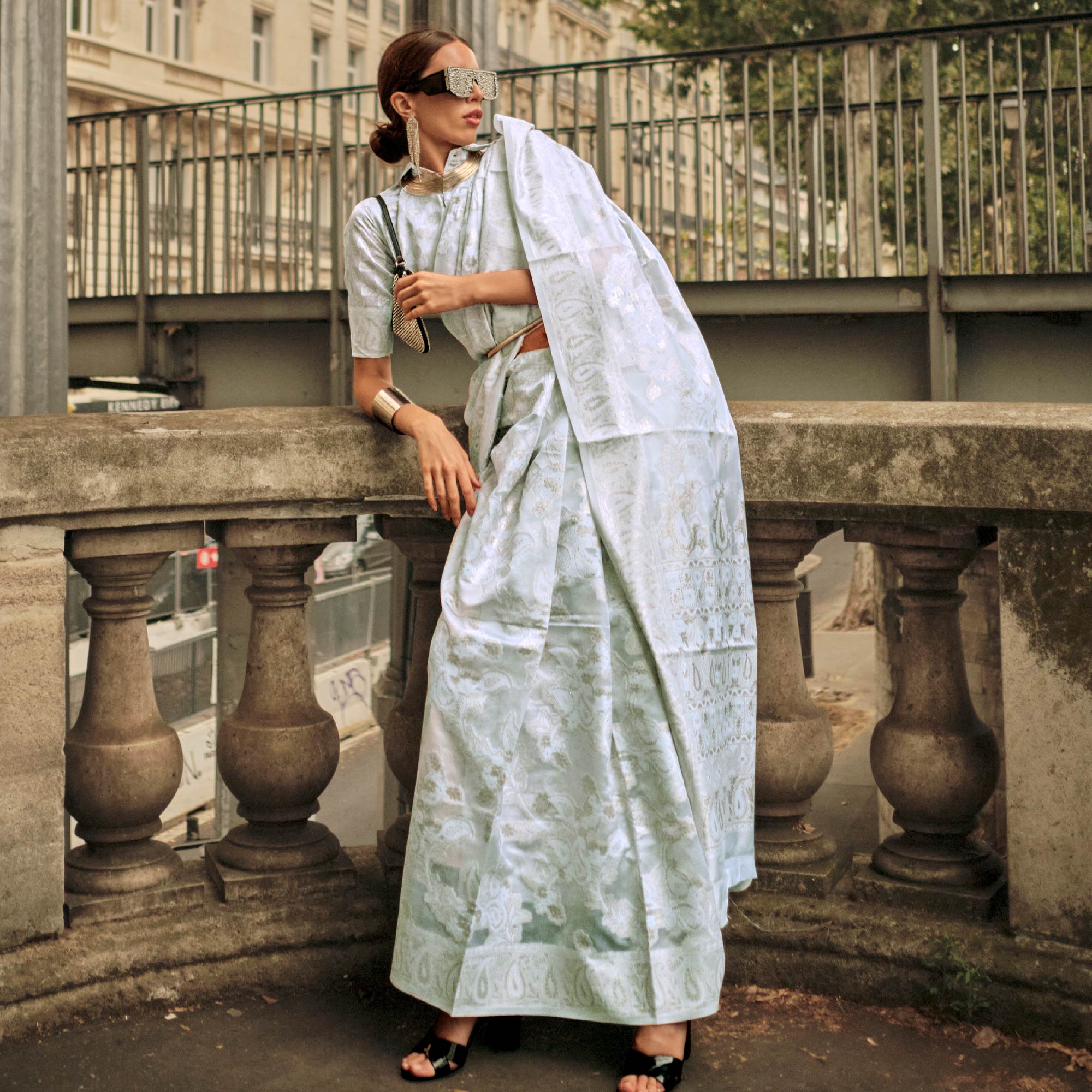 White Woven Organza Saree